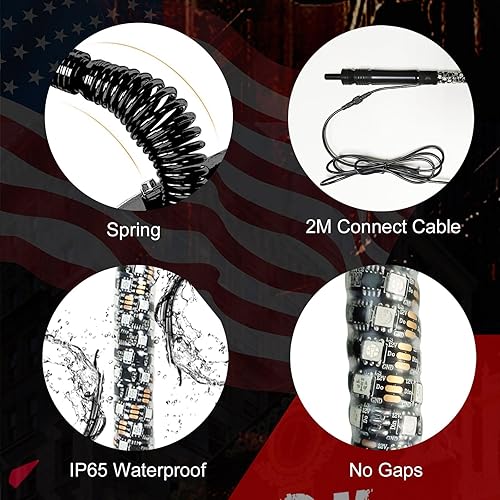 Miniatura 5 de LQMEILI Luz de látigo LED RGB en espiral de 4 pies y 2 piezas, luz de persecuciónbaile RF, luces de látigo iluminadas para UTV, ATV, todoterreno,