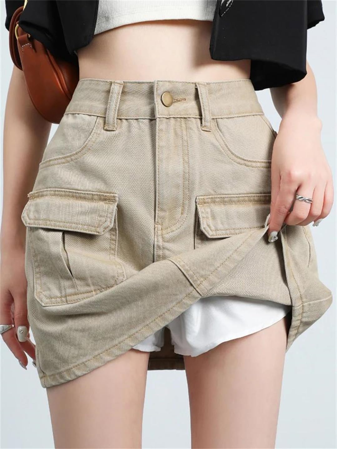 Mini gonne da donna vintage a vita alta svasate gonne casual streetwear in denim