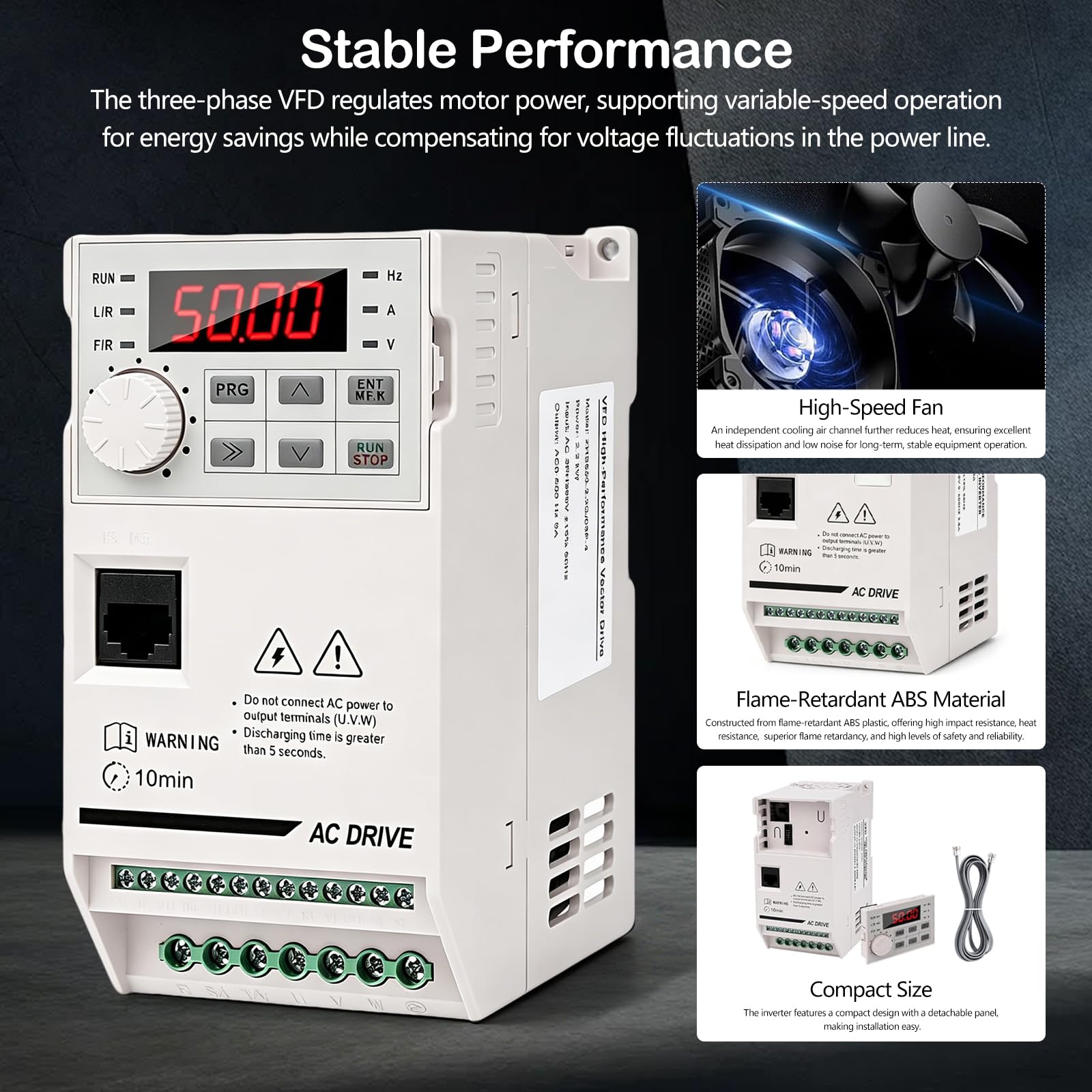 Variador de Frecuencia VFD 3 HP, 380V 2,2kW 5,5A Trifásico Entrada de 50-60 Hz a Salida Trifásica de 0-3200 Hz Incluye Cable de Extensión 2 m para Control de Velocidad de Motores de Husillo CNC
