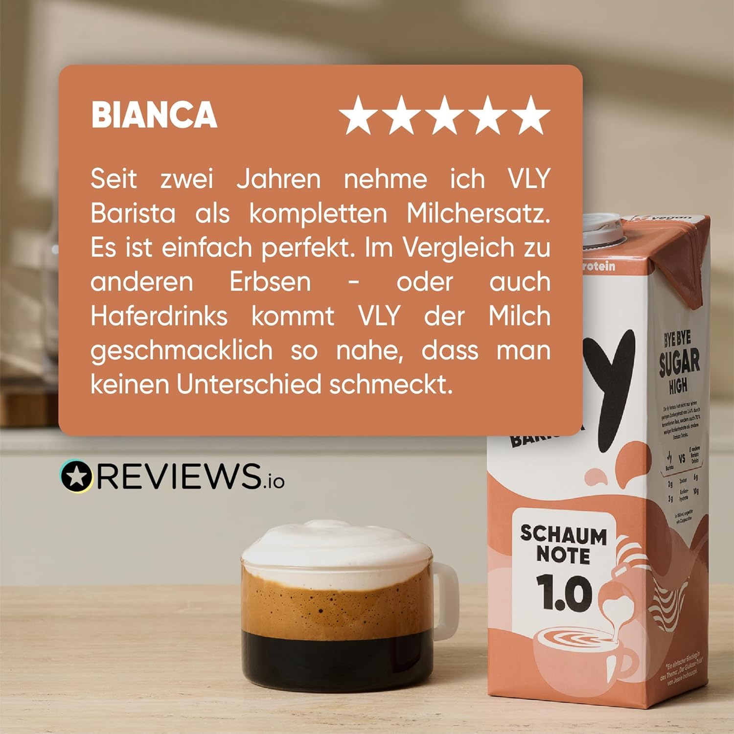 vly BARISTA Vegane Milchalternative Erbsenprotein Cremiger Schaum Ballaststoffen Calcium Vitaminen Protein Laktosefrei Glutenfrei Zuckerarm Pflanzlich 16x1L