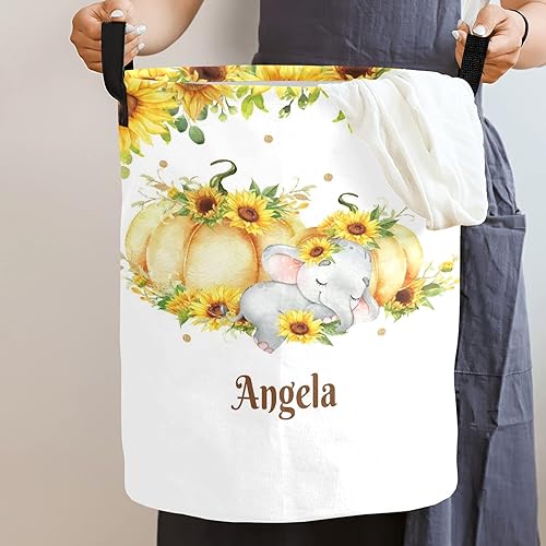 Miniatura 9 de Cestas de lavandería personalizadas de elefante con nombre, cesta de almacenamiento de ropa plegable con asa para baño, dormitorio, cocina