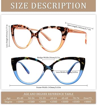 Reading Glasses for Women Blue Light Blocking Cat Eye Computer Readers Stylish Eyeglasses Spring Hinge