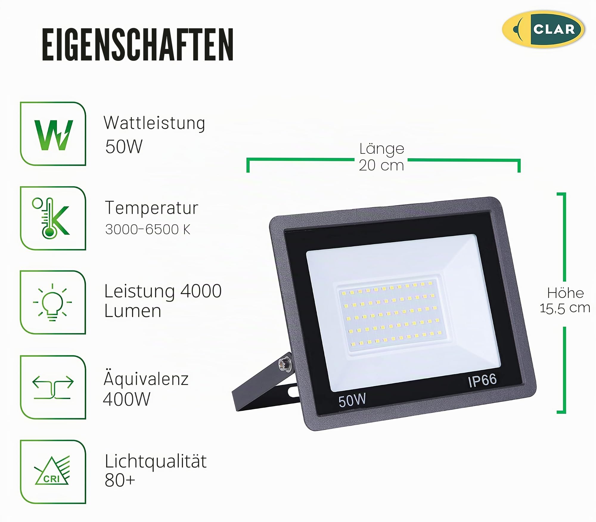 CLAR HYBEC - LED Strahler Außen, LED Strahler, LED Aussenleuchte, LED Strahler Innen, LED Scheinwerfer, LED Strahler 50W, LED Außenstrahler, LED Aussenstrahler, Lampe strahler Outdoor (Pack 5)