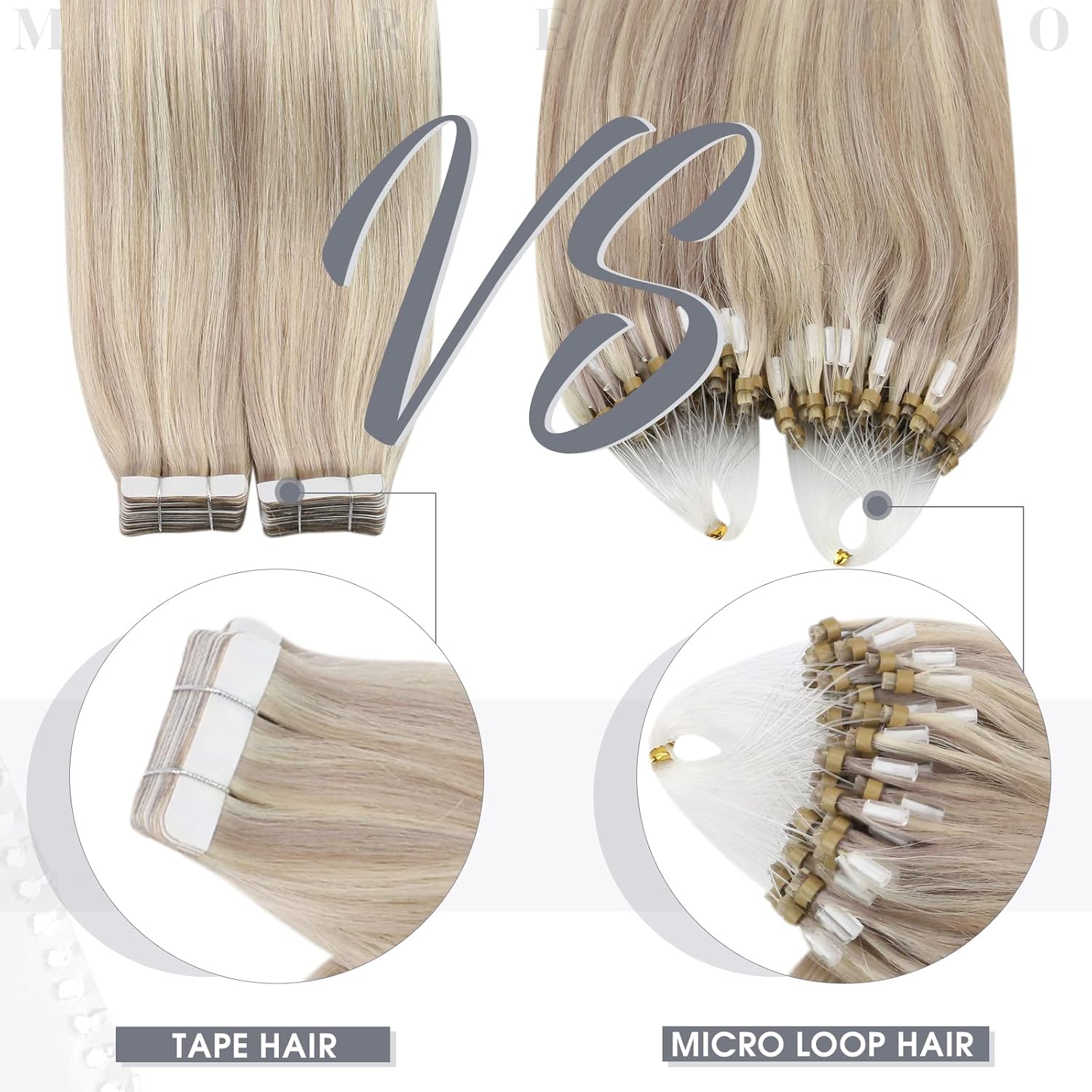 Bundles - Moresoo Tape in Extensions 22inch Beauty Blonde Highlight Natural Hair 20PCS/50G + Microlink Hair Extensions Human Hair 22 Inch #18 Ash Blonde Highlighted with #613 Bleach Blonde 50g/50s