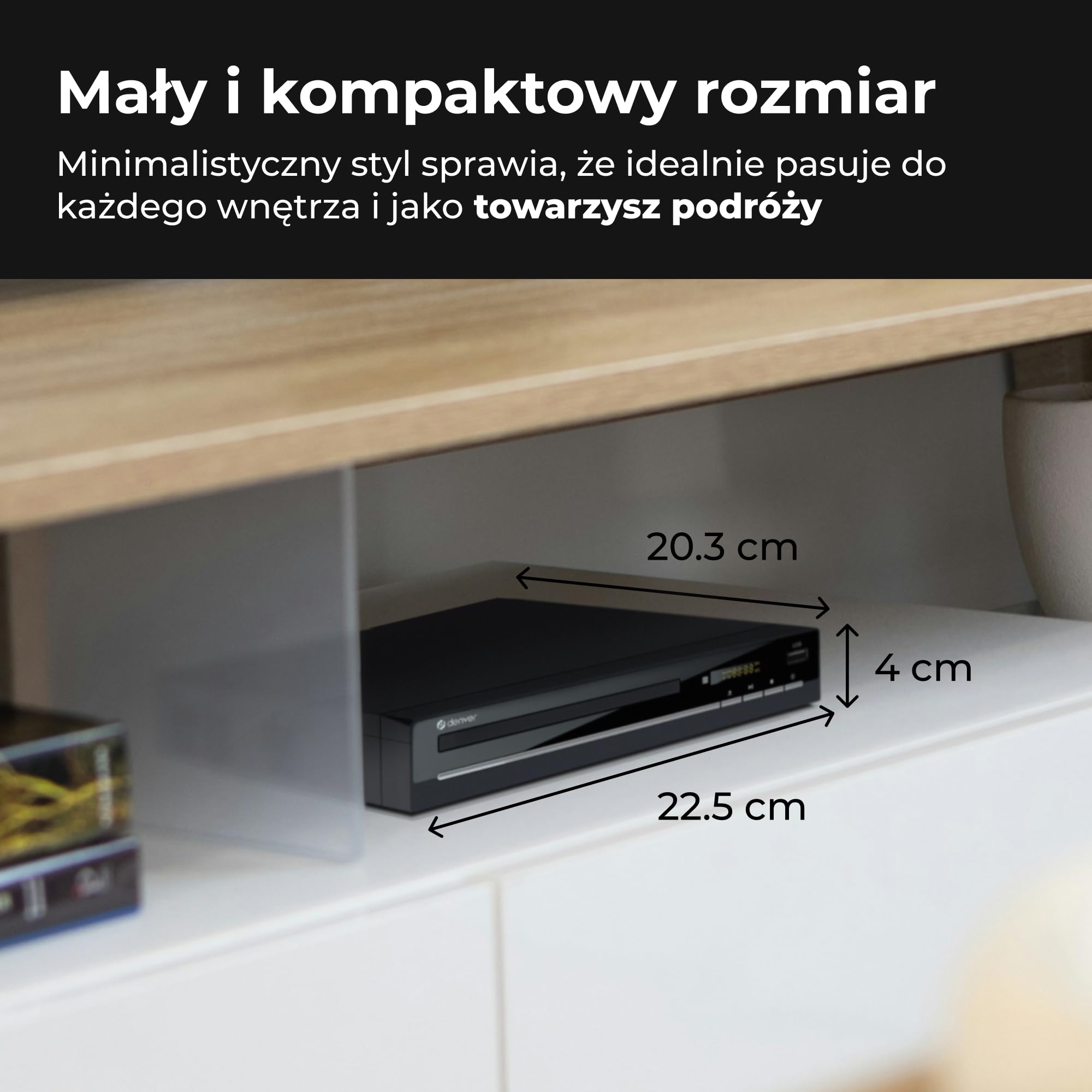 Denver DVH7787 Odtwarzacz DVD Do Telewizora, HDMI, Mini, Wszystkie Regiony, 1080p Upscaling, Dolby Digital, USB, Coax, Scart, Czarny