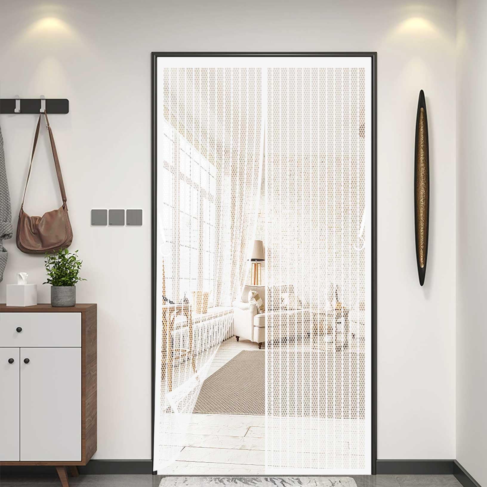 Magnetic Screen Door 84 x 165 cm Heavy Duty Mesh, Magnetic Self-Sealing Door Curtains Fly Screen Easy to Install Without Drilling for Home, Office and Store, White