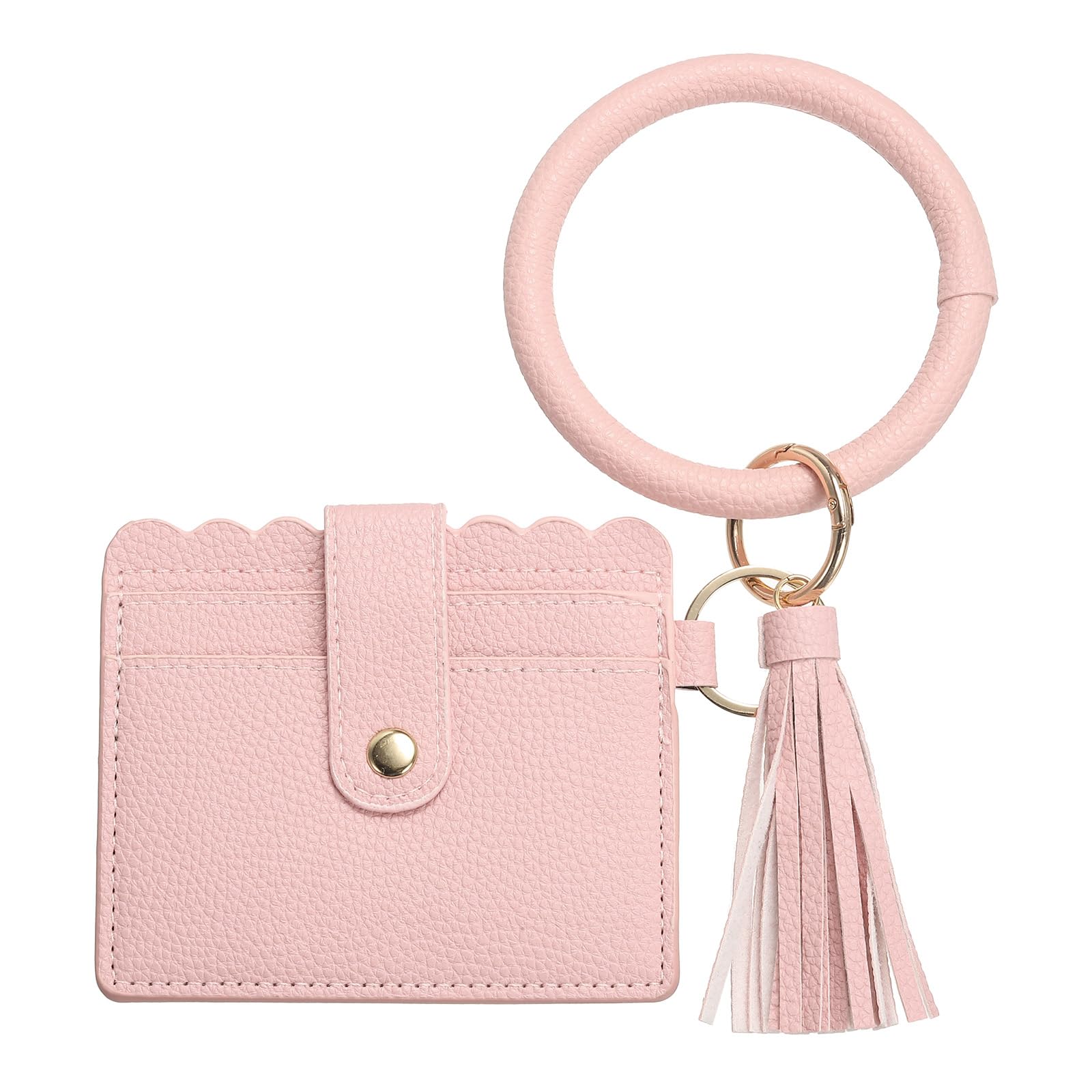 SUIKIHUM Card Holder Wallet with Keychain Wristlet, Slim PU Leather Wallet for Women, Compact and Lightweight Design for Daily Use, Pink