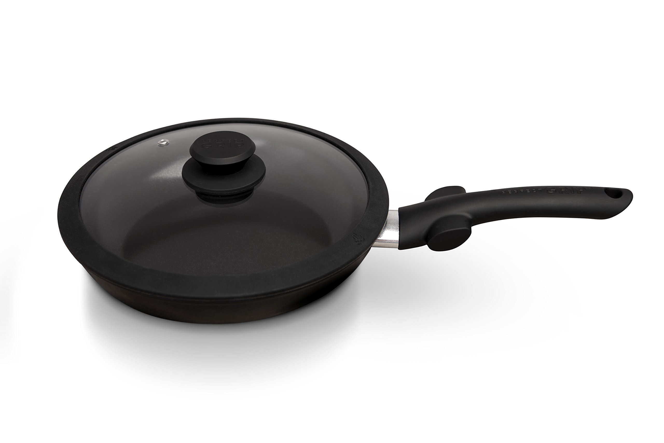 Perfect Grip 9.5" Black Fry Pan with Lid Non-stick Titanium Ceramic Cookware As Seen On TV