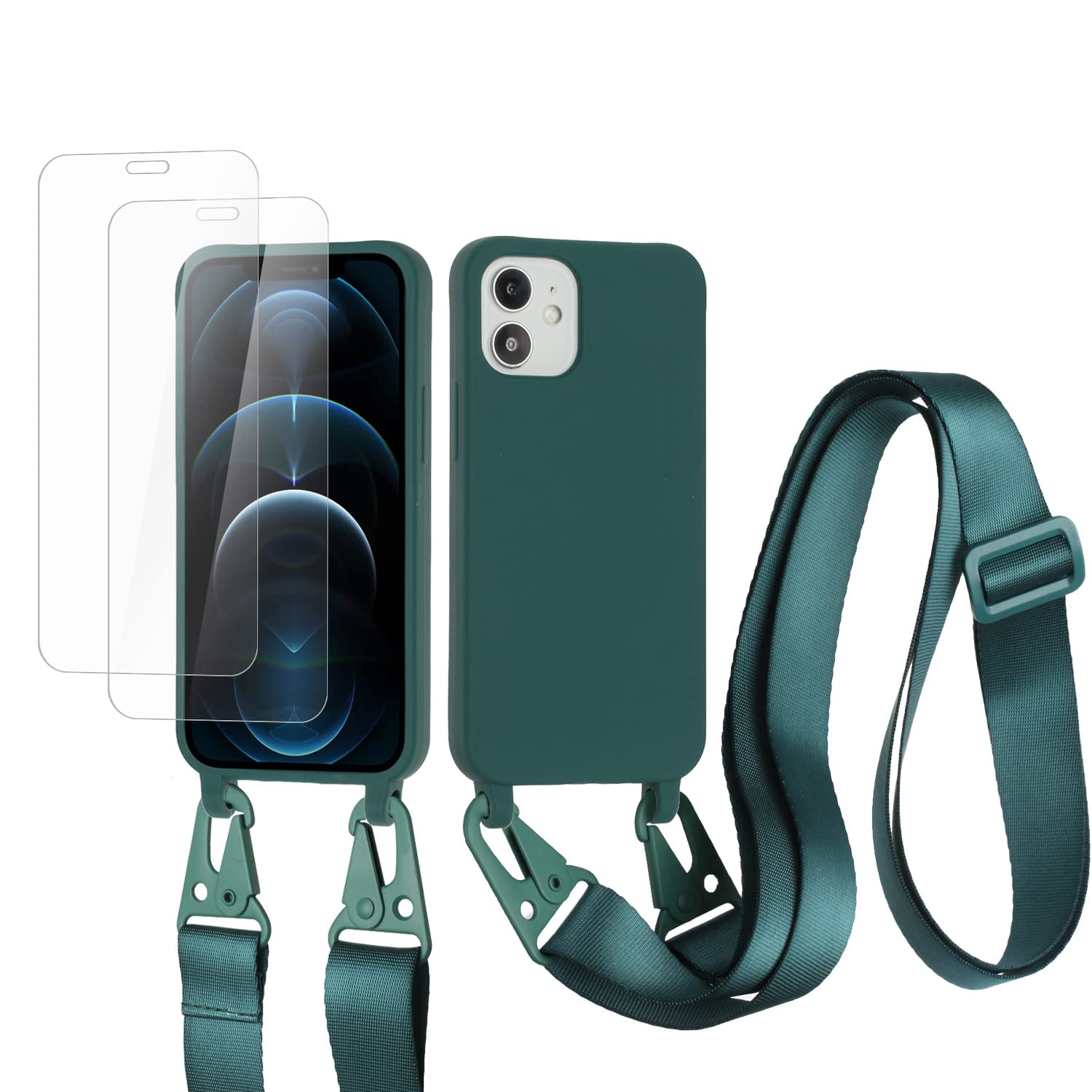 vrupin Funda Compatible con iPhone 13.con (2 x Protector Pantalla)con Cuerda Case con Ajustable Cordón.Silicona Líquida Funda-Loto Color — view 67