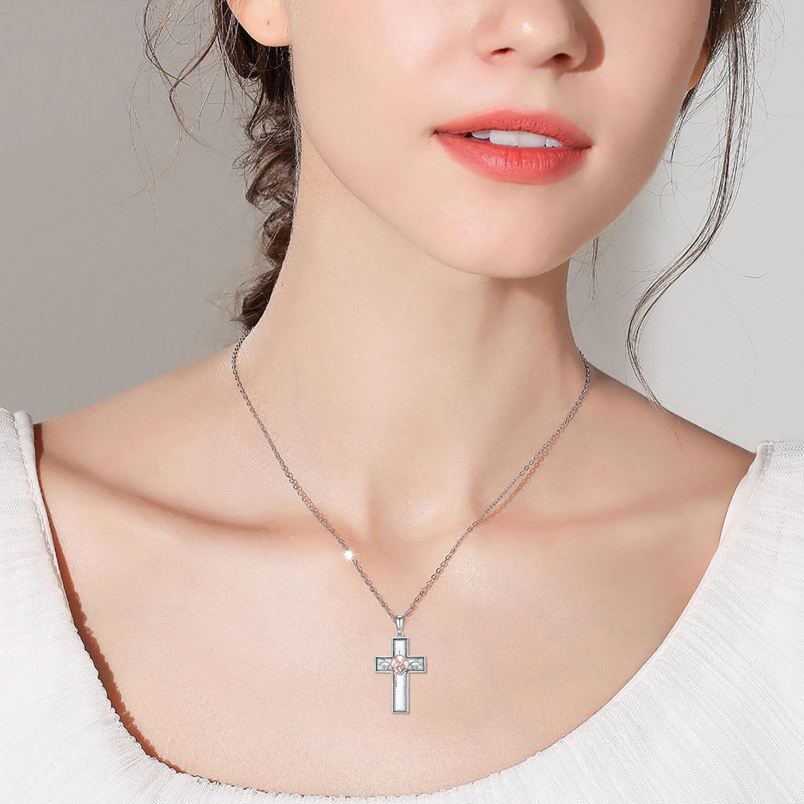 PROESS Collana a forma di croce in argento Sterling 925, con ciondolo a forma di croce occidentale, regalo religioso per donne