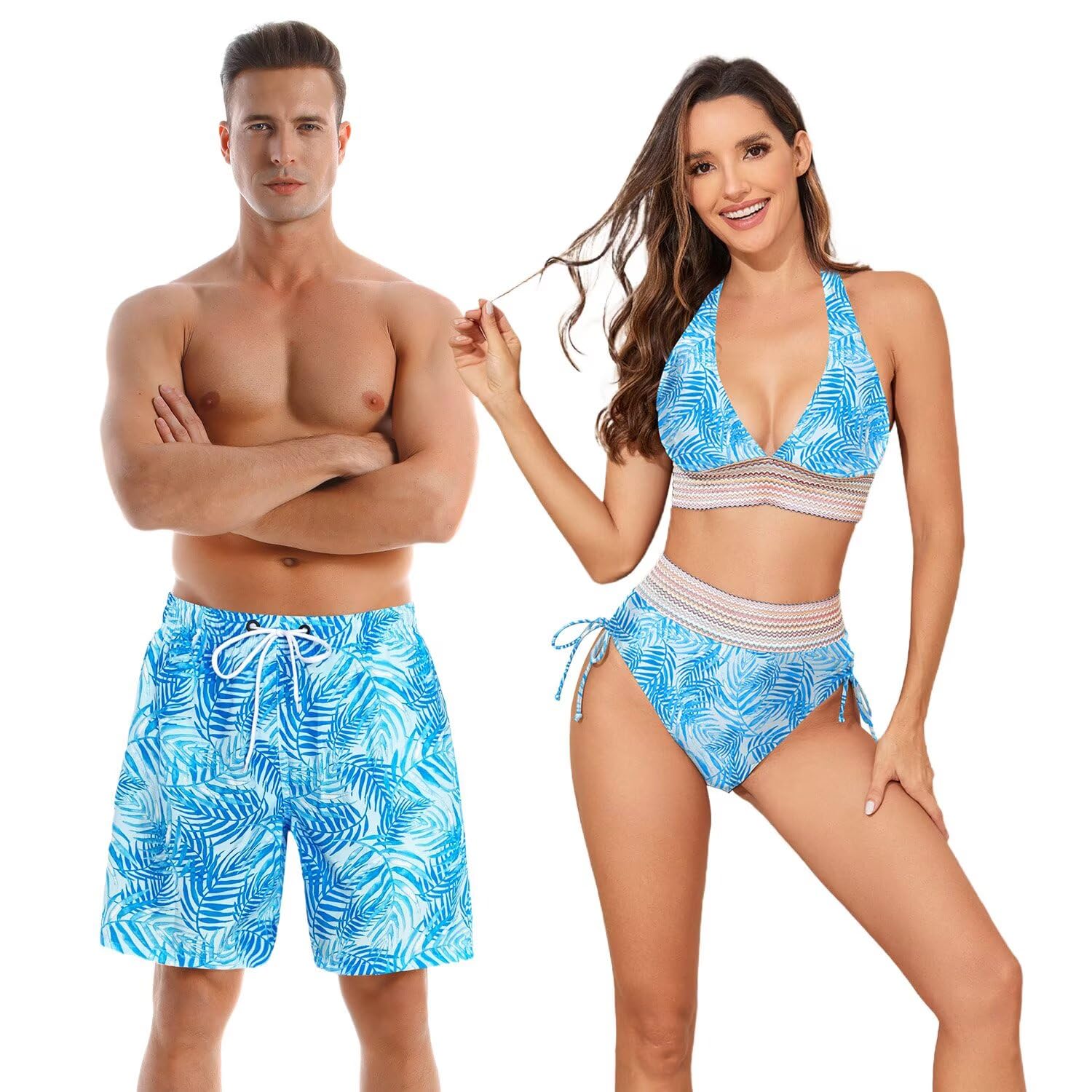 Couples Matching Swimwear Swimsuit,Women Two Piece Bathing Suit Bikini Set Mens Swimtrunks Couples Sold indivually-image-14