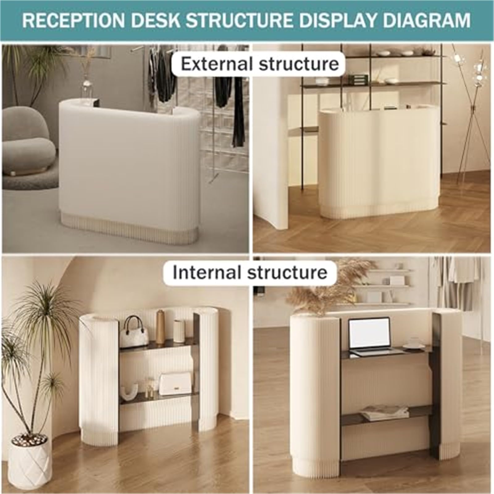 Moderno banco di ricezione curvo portatile contanti per negozi fiere tavolo compatto display per piccoli spazi ideale per bar, negozi, hotel (marrone)