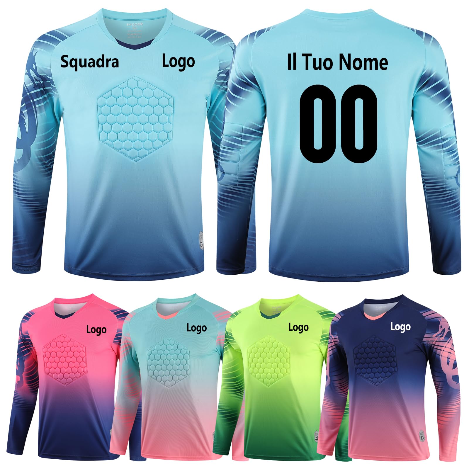 Maglia da Calcio Personalizzata Maniche Lunghe Maglia da Portiere Unisex - Bambini e Ragazzi Set di Maglie da Calcio