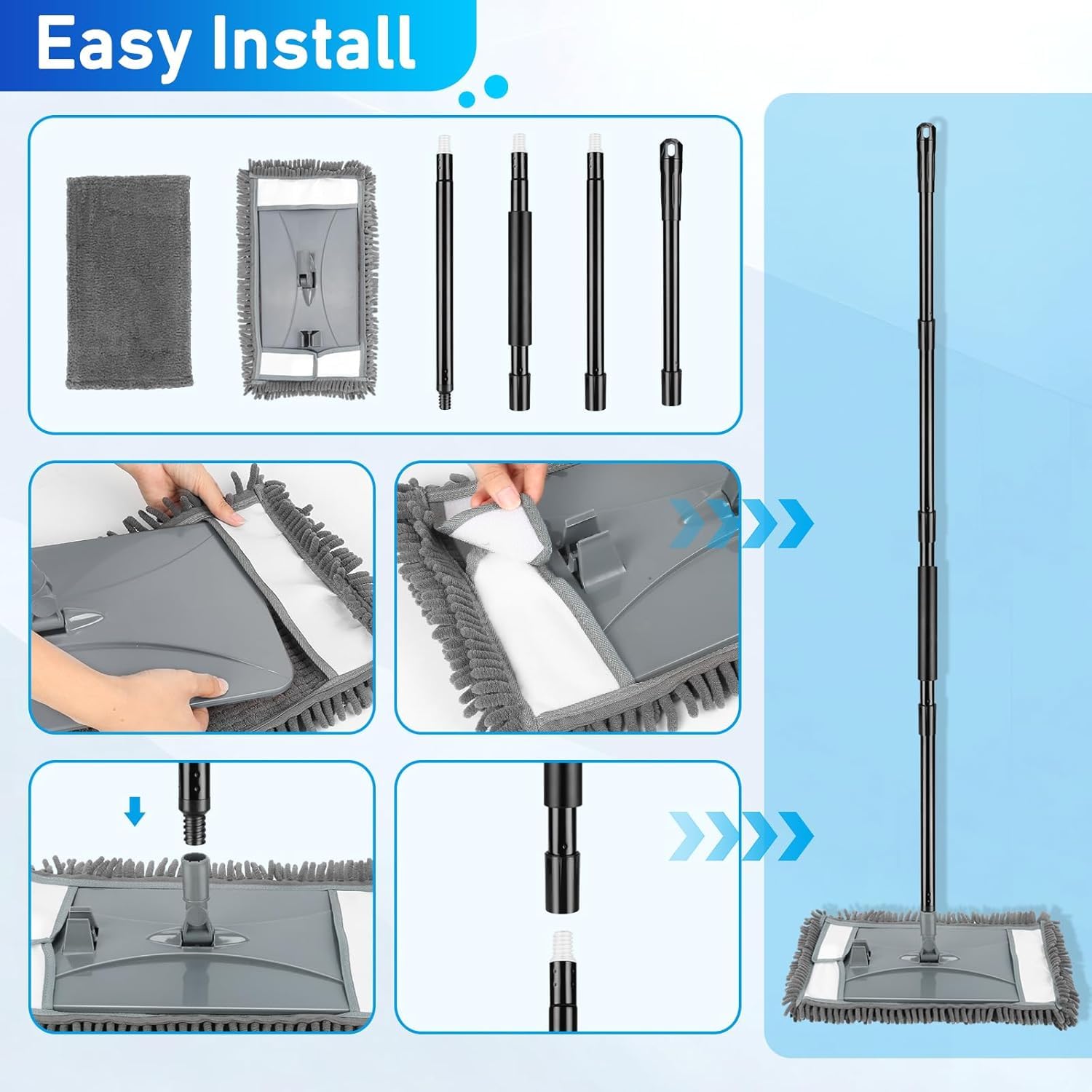 Mopa limpiadora de pared con mango largo, fregona de limpieza de polvo de pared para lavar paredes con 2 almohadillas reutilizables de microfibra, mopas de polvo húmedo seco para lavadora de pared