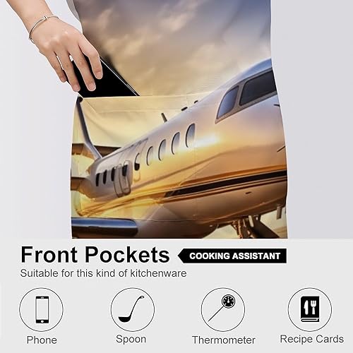 Miniatura 5 de MUSM Apron for Adults - 27.6 X 31.5 Inch, Heavy-Duty Polyester Aprons with Two Large Pockets, Waterproof Private Plane Kitchen Apron for Cooking,