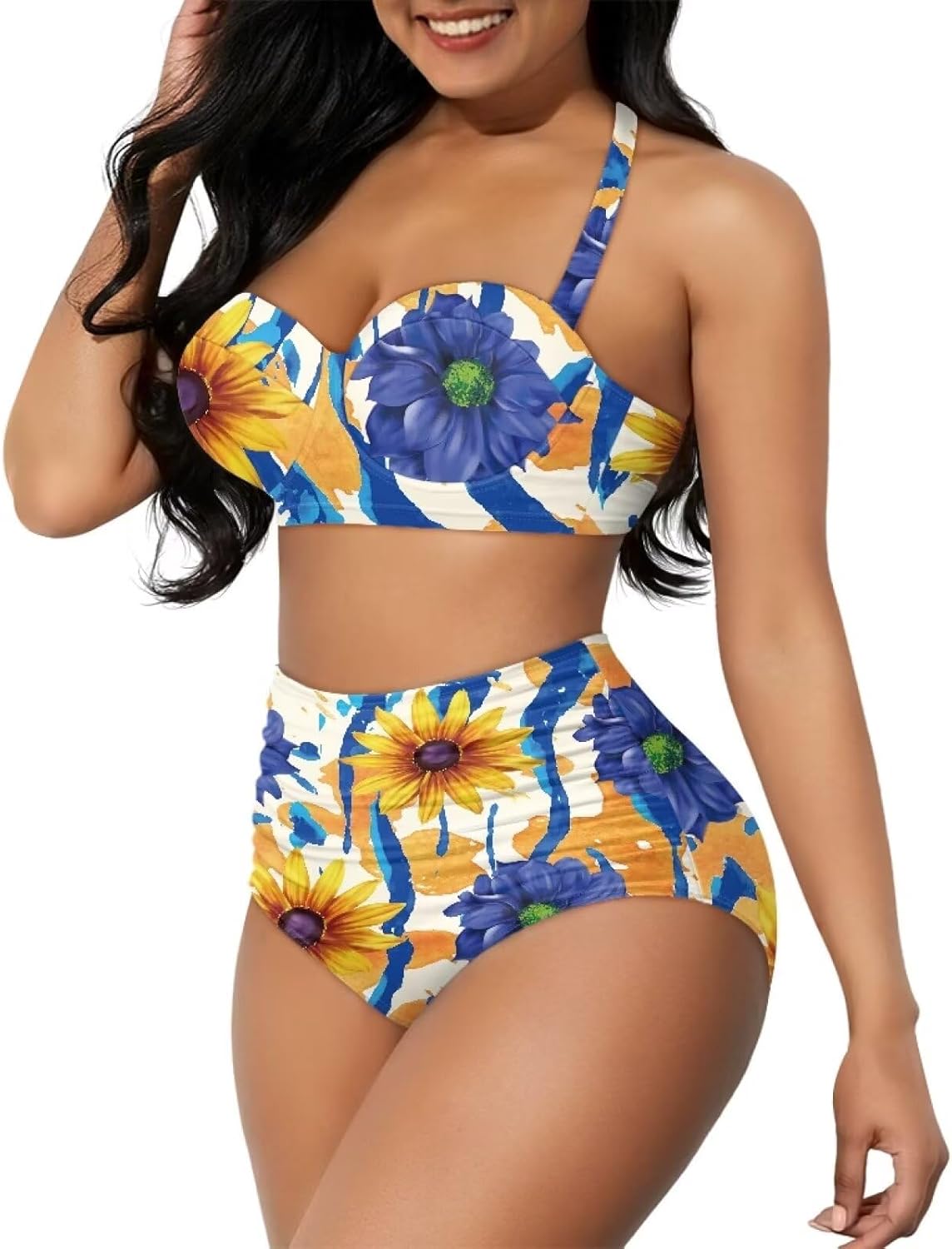 Suobstales Womens High Waisted Bikini Sets Two Piece Push Up Halter Bathing Suit Top Swimsuits Swimwear Bathing Suits S-2XL