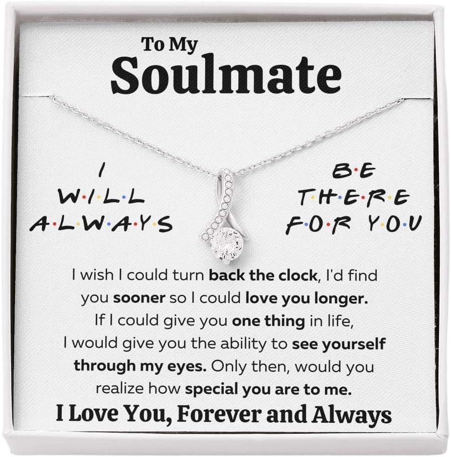 Couples Gifts Necklace To My Soulmate Necklace Birthday Christmas Jewelry Romantic Gifts For My Wife with Message Card Box Personalized Gift Present Pendant for Future Wife Soulmate Girlfriend (Standard Box, White Friends Alluring)