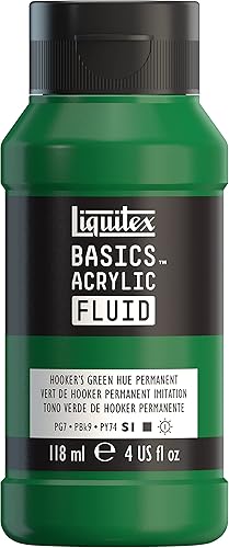 Liquitex BASICS Pintura Acrílica Fluida, Botella de 118ml (4 oz), Tono Verde Hookers Permanente