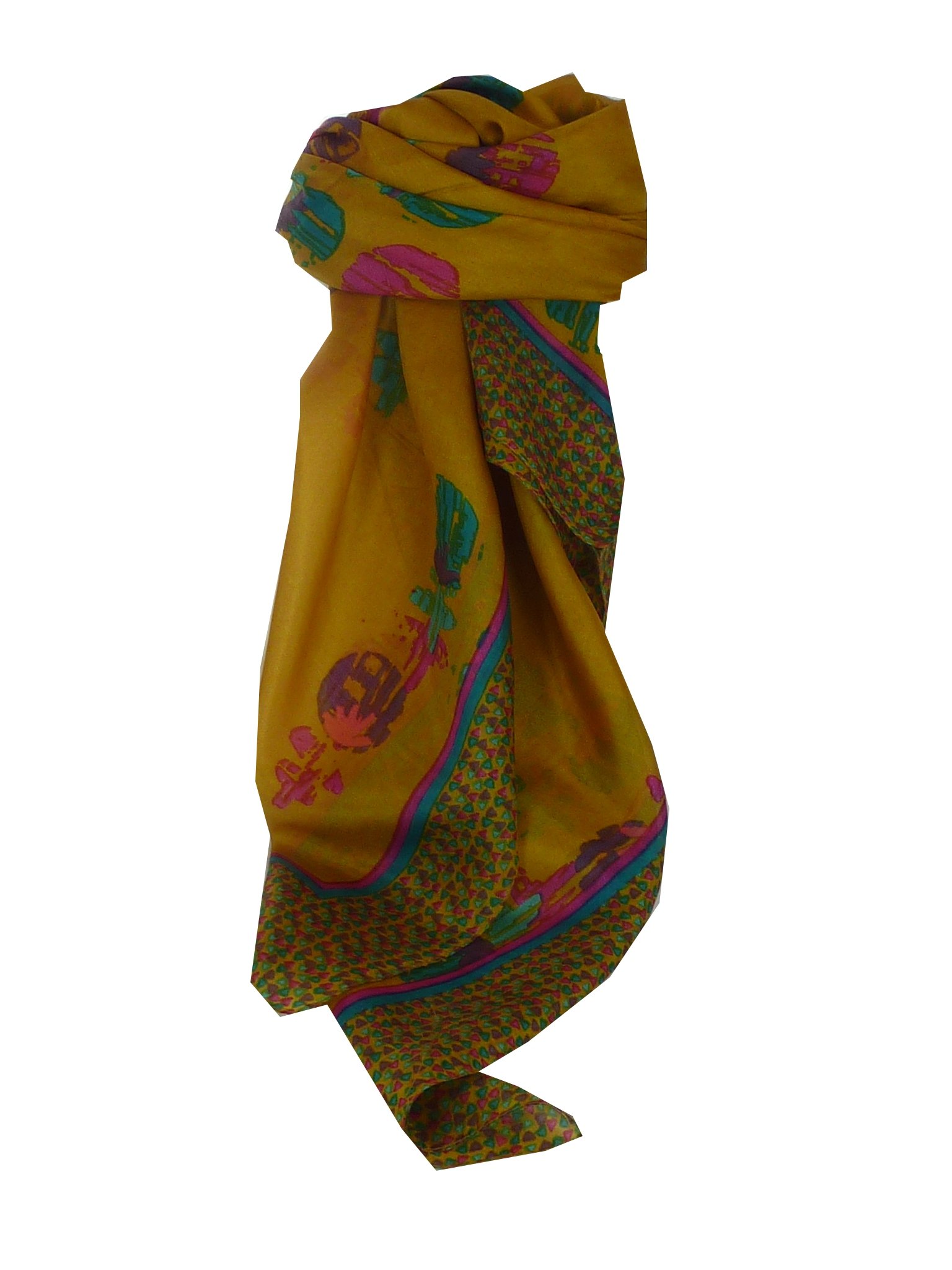 Pashmina & Silk Beige Mulberry Silk Contemporary Square Scarf Malisa Sand