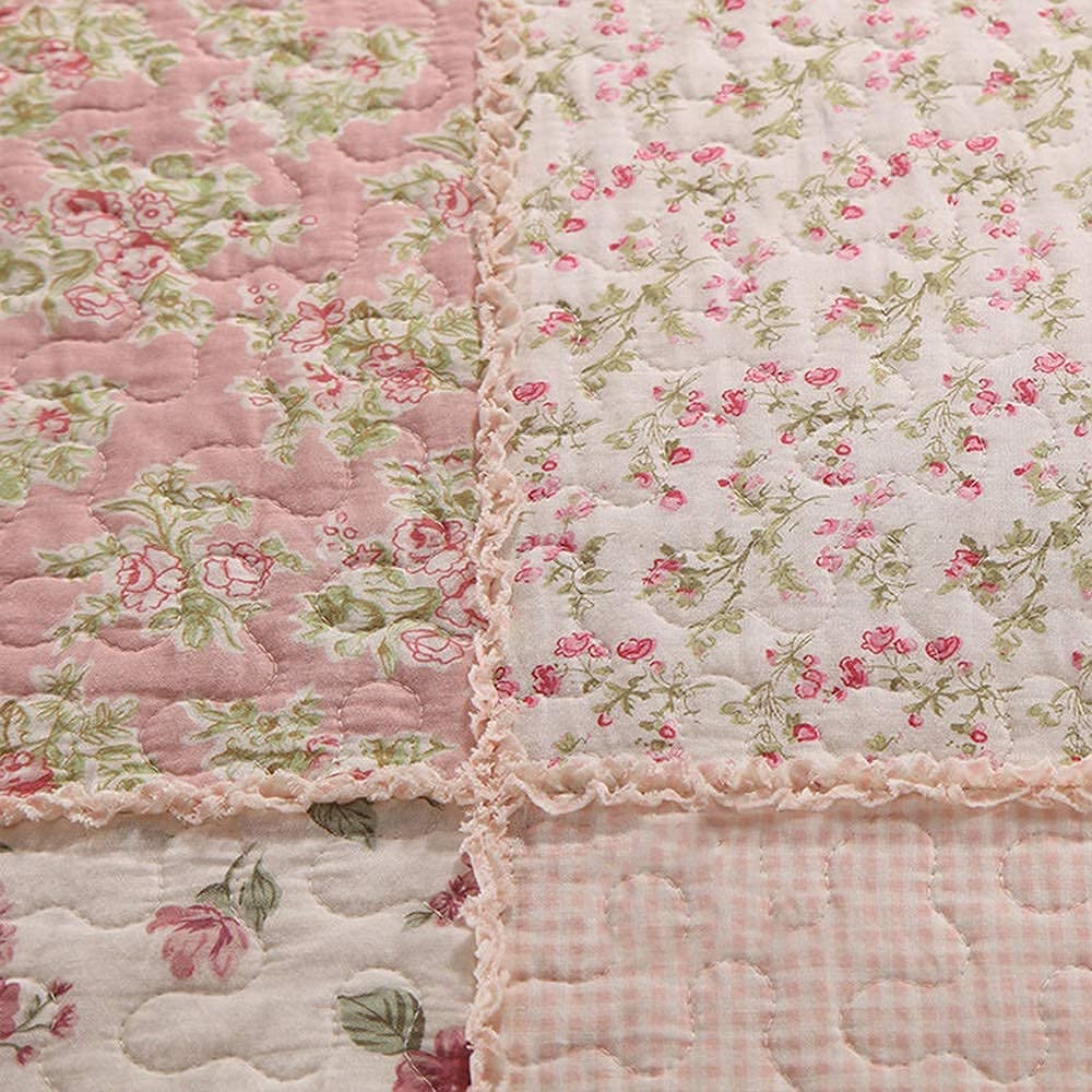 3-teiliges Tagesdeckenset aus Baumwolle, hypoallergen, gestepptes Bettdeckenset, 1 Bettdecke mit 2 Kissenbezügen, Queen-Size-Größe, 228,6 x 258,9 cm, Rosa, Romantisch