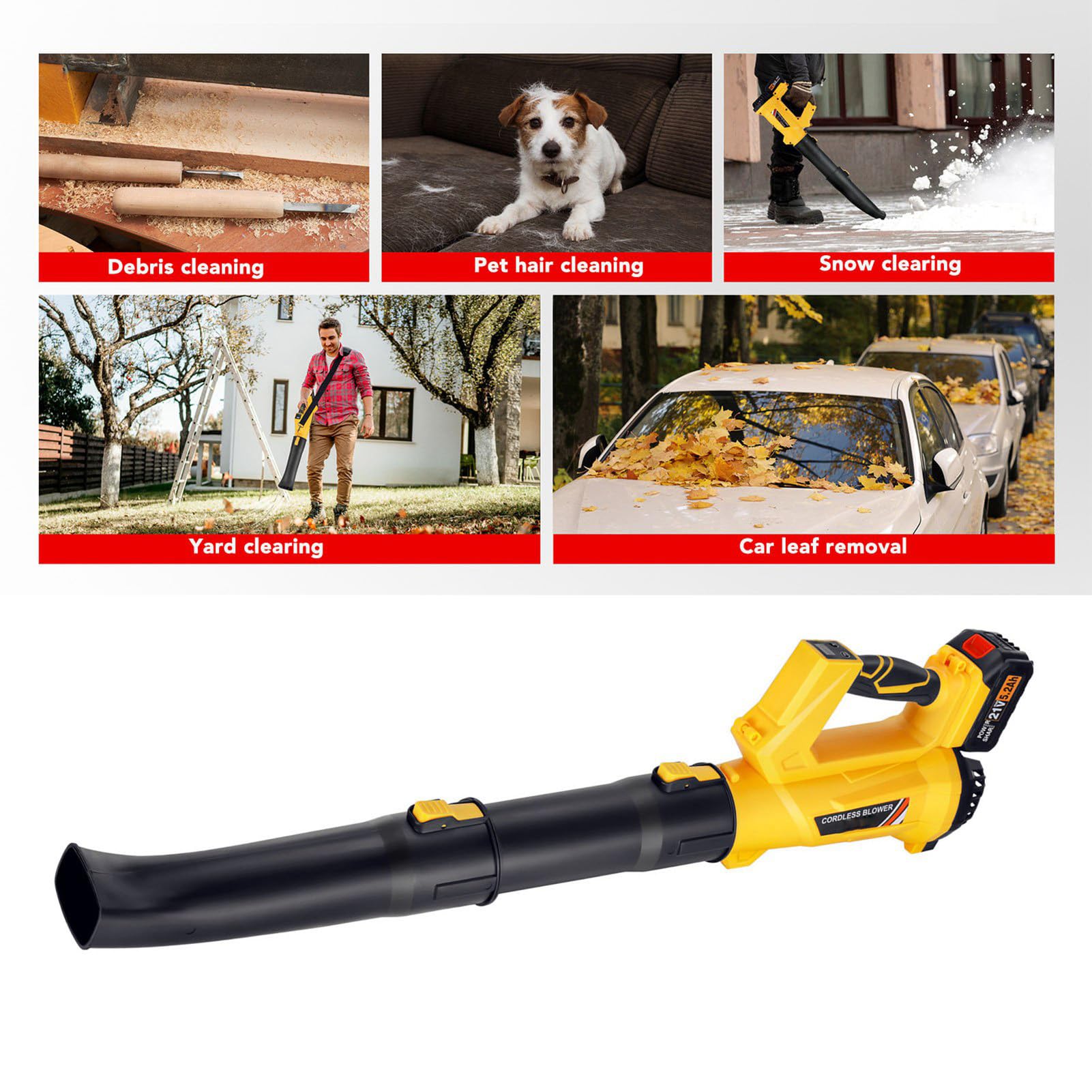 Potente Soffiatore per Foglie Senza Fili, Strumento Industriale a Batteria, Alta velocità del, Versatile per Cortile, Garage, Pulizia del Giardino, Bassa rumorosità, (Spina europea)