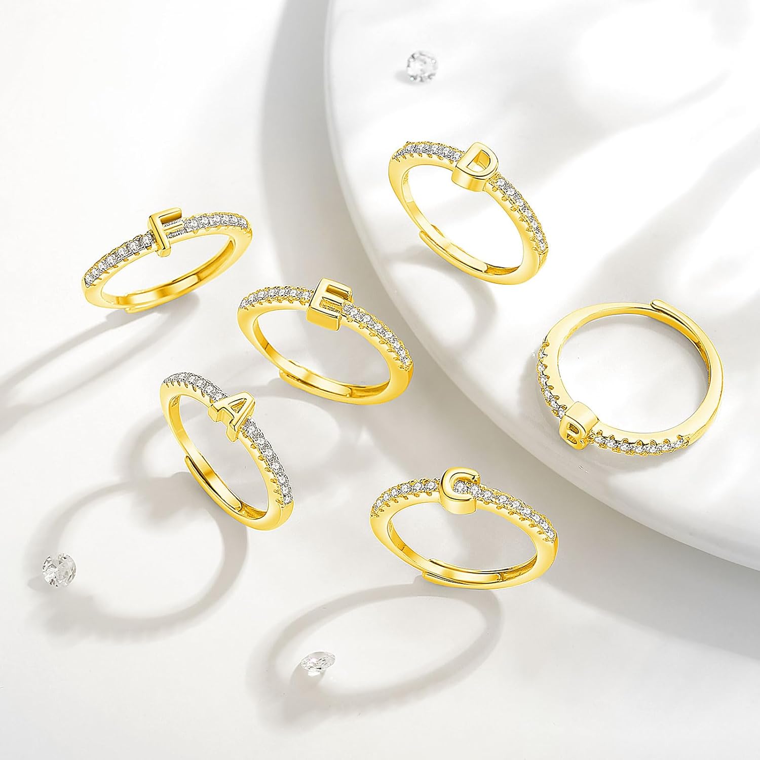 INFUSEU Gold Initial Rings with Letter E Jewelry for Women Teen Sterling Silver 925 Stacking Alphabet Monogram Toe Stackable Stacks Adjustable Size 7 8 6 Her Birthday - Image 3