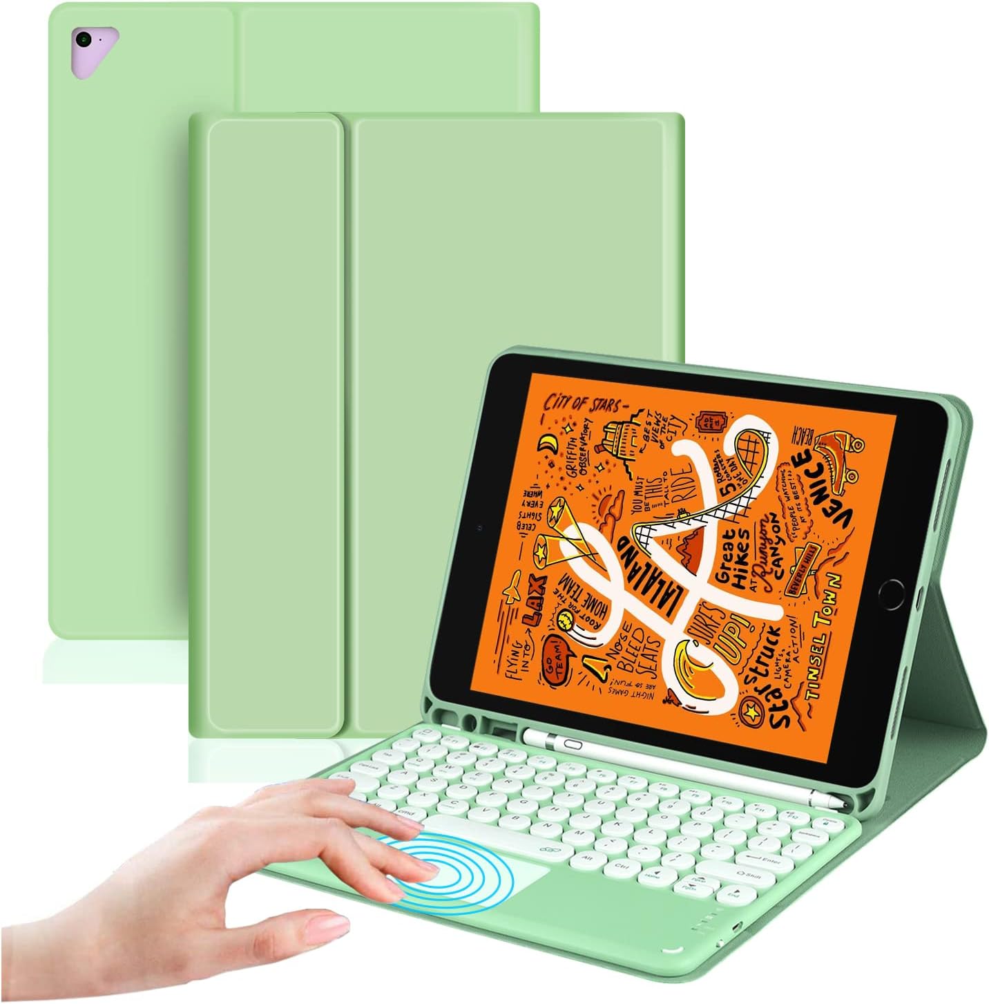 YMXuan Touchpad Keyboard Case for iPad 9.7-inch (6th Gen 2018 /5th Gen 2017)-iPad Pro 9.7 inch-iPad Air 2,Protective Cover,Detachable Wireless Keyboard with Trackpad,Bulit-in Pencil Holder (Green)