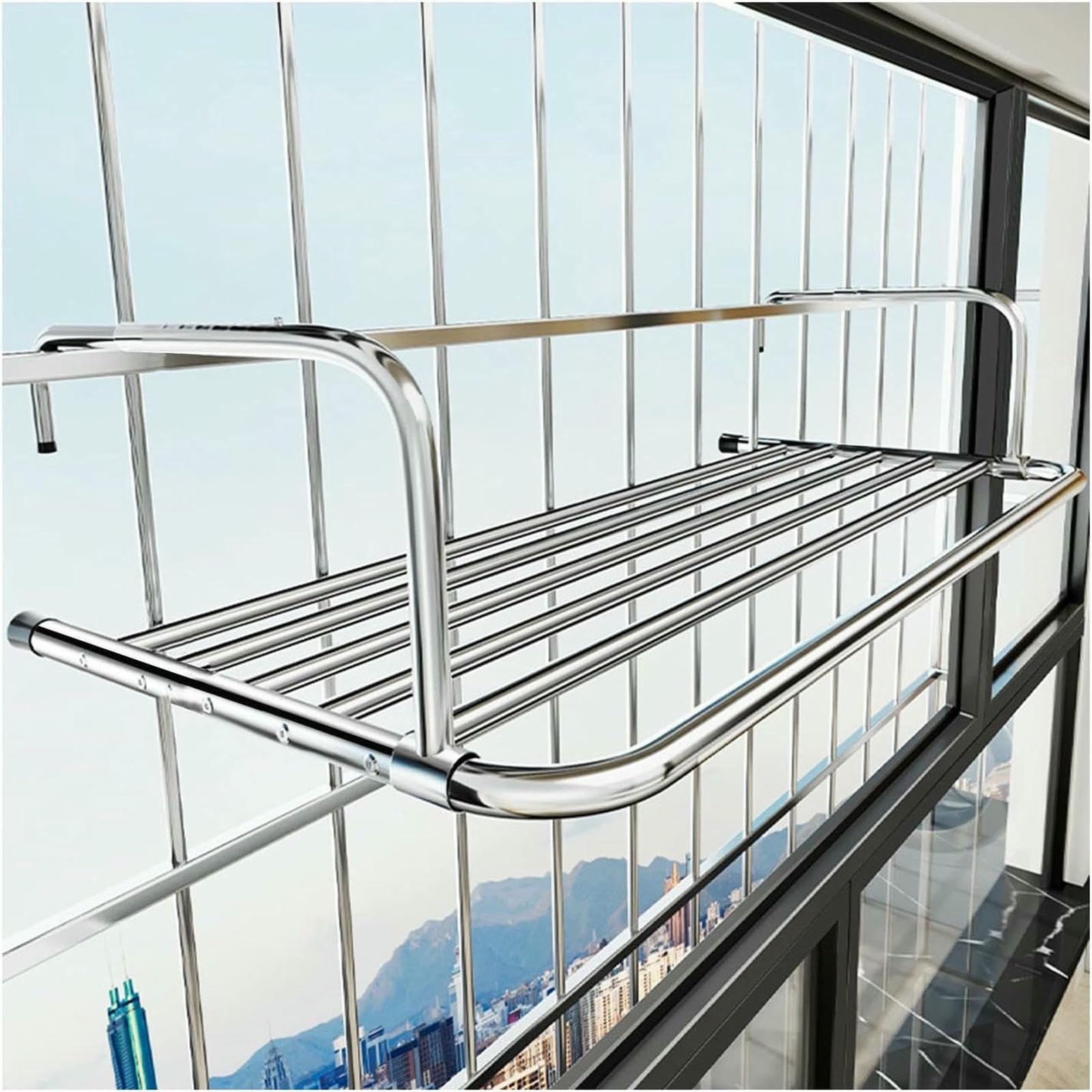 Stendibiancheria per ringhiere di balconi e davanzali, piccolo stendibiancheria pieghevole in acciaio inox, stendibiancheria per radiatori per appendere vestiti, asciugamani, scarpe e calzini (50 cm/1
