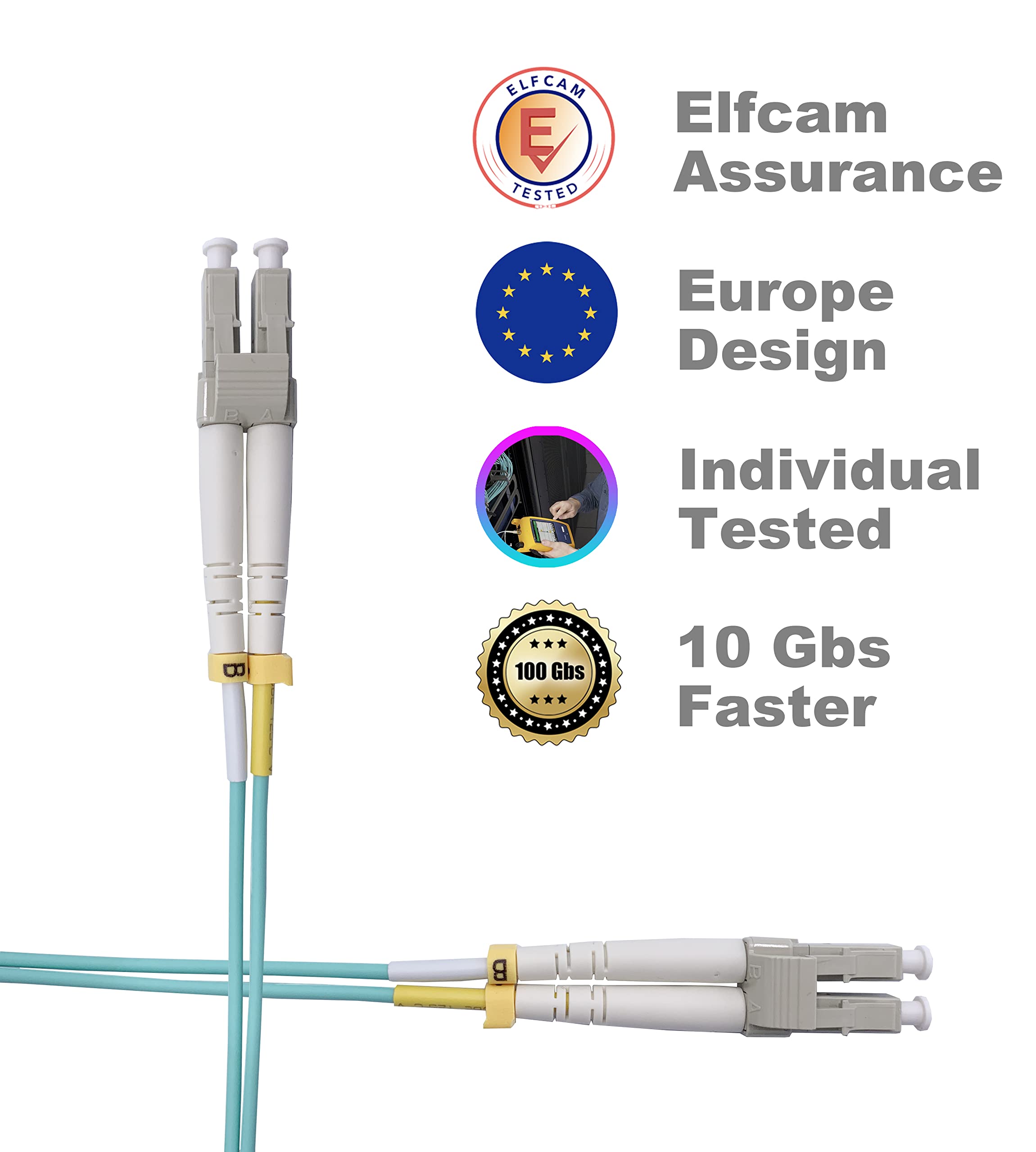 Elfcam® - OM3 LC/UPC do LC/UPC Multimode Duplex 50/125um LSZH Kabel światłowodowy (15 m, zestaw 1 sztuk)