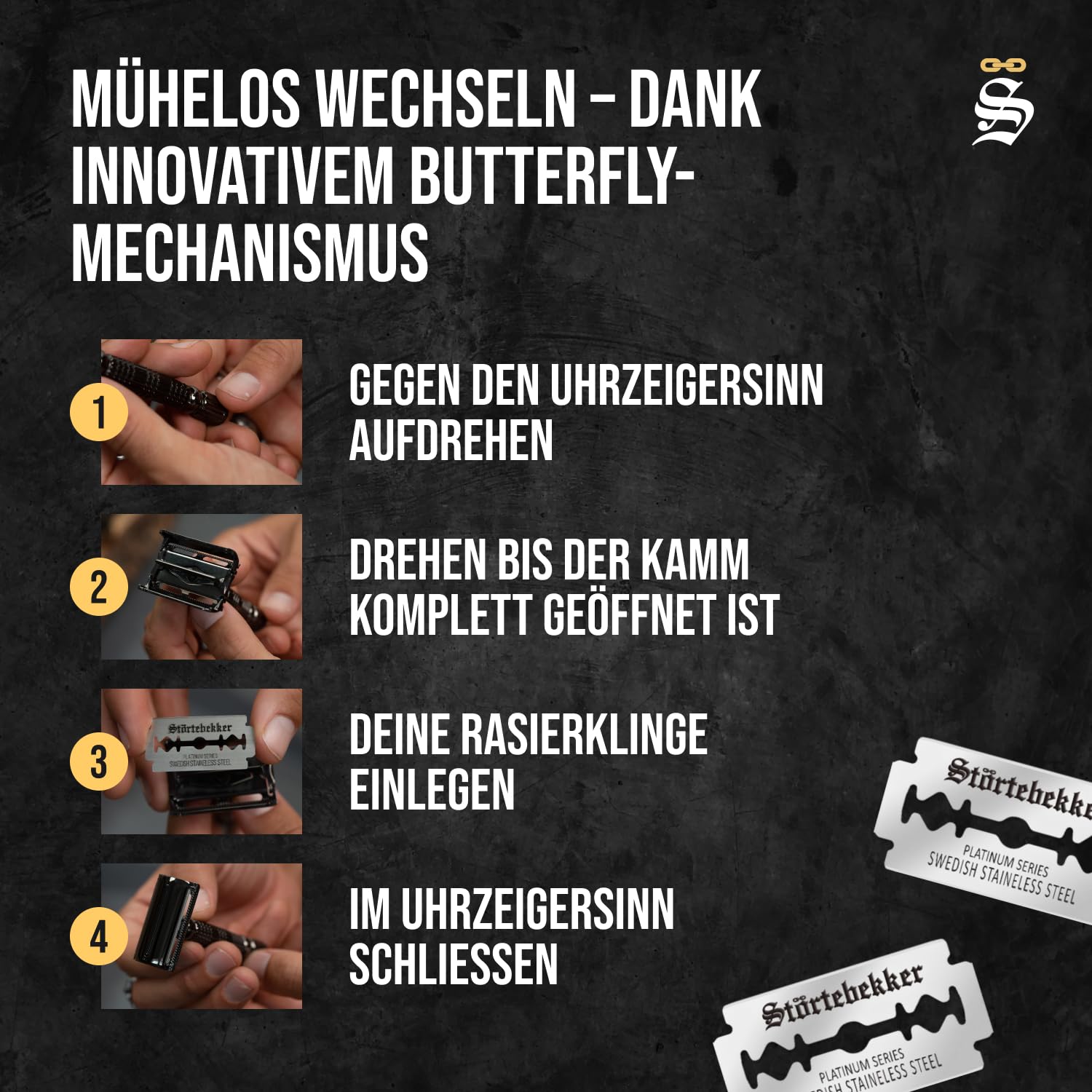 Störtebekker® Premium Rasierhobel Herren Hamburg - Rasierset mit 10 Rasierklingen & Leder-Etui - Nassrasierer Herren inkl. Reise-Etui mit Spiegel - *TESTSIEGER* Stiftung Warentest (12/2024)