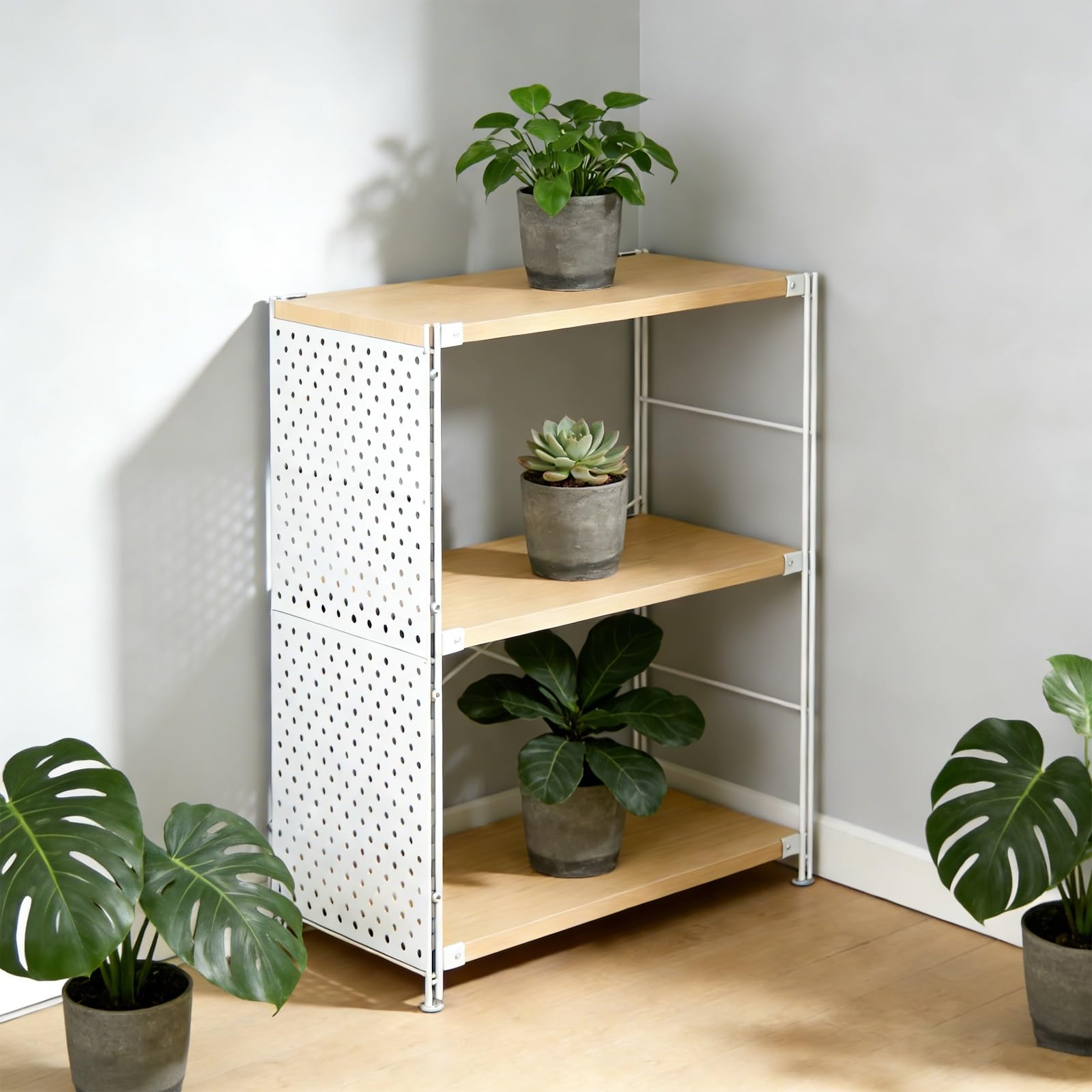 Scaffale Cucina Salvaspazio Scaffale Metallo Pannelli Laterali Forati Capacità di Carico 35 Kg Adatto a Cucine, Camere da Letto Scaffalatura Metallo Bianco(59 * 40 * 90cm)