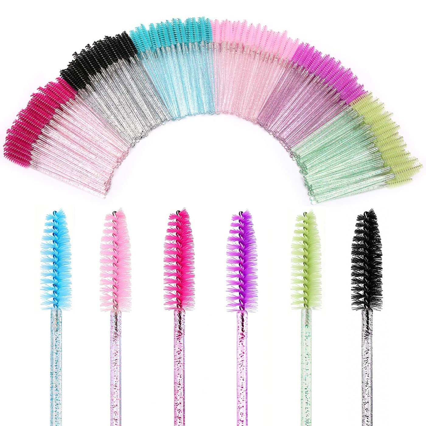 Elisel 300 unids desechables rimel cepillos de pestañas de cristal cepillo de pestañas varitas aplicador extensiones de pestañas herramientas de maquillaje cepillo de cejas (300 colores cristalinos)