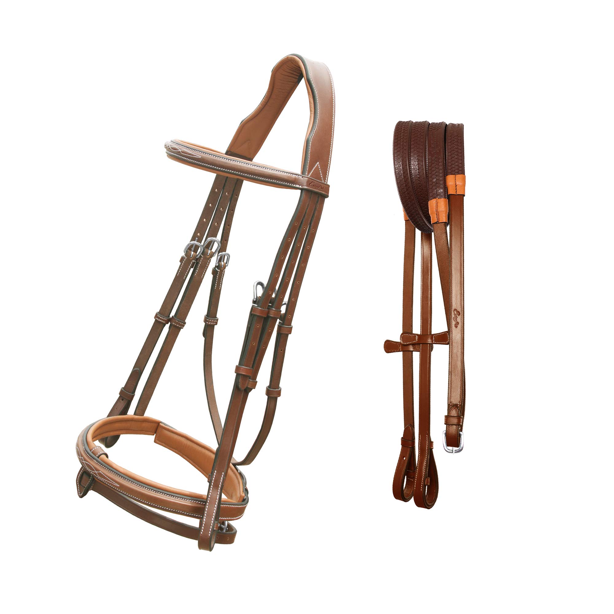 Exion Horse Snaffle Jumping Bridle with Removable Flash & Rubber Reins | Royal English Bridle for Horses | Havana Brown, Cob Size
