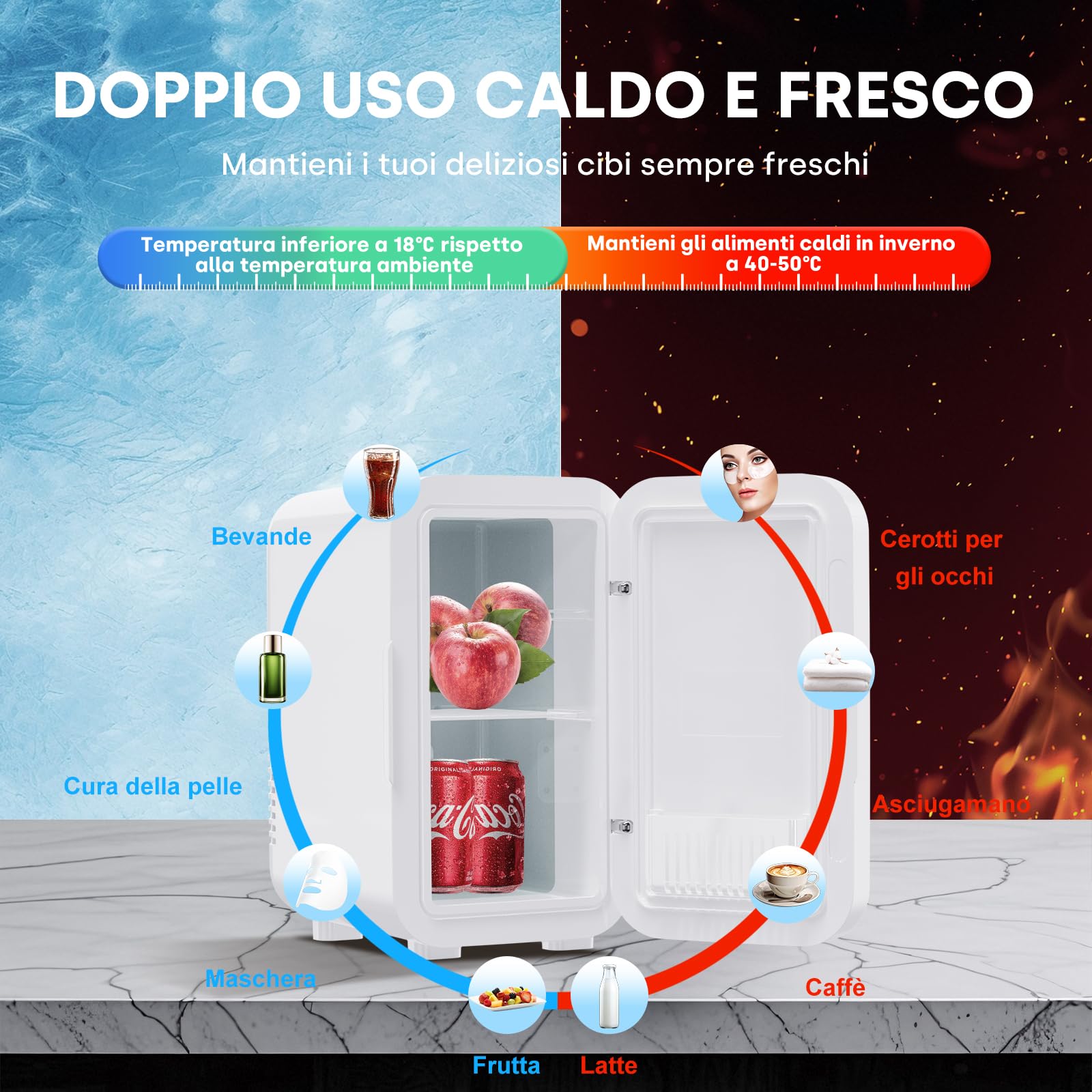Enventor 6L 8 Lattine Frigorifero Piccolo, Mini Frigo da Camera e Ufficio con Raffreddamento e Riscaldamento, Frigo Portatile 12V/220V, Mini Frigorifero per Cosmetici, Bevande e Frutta