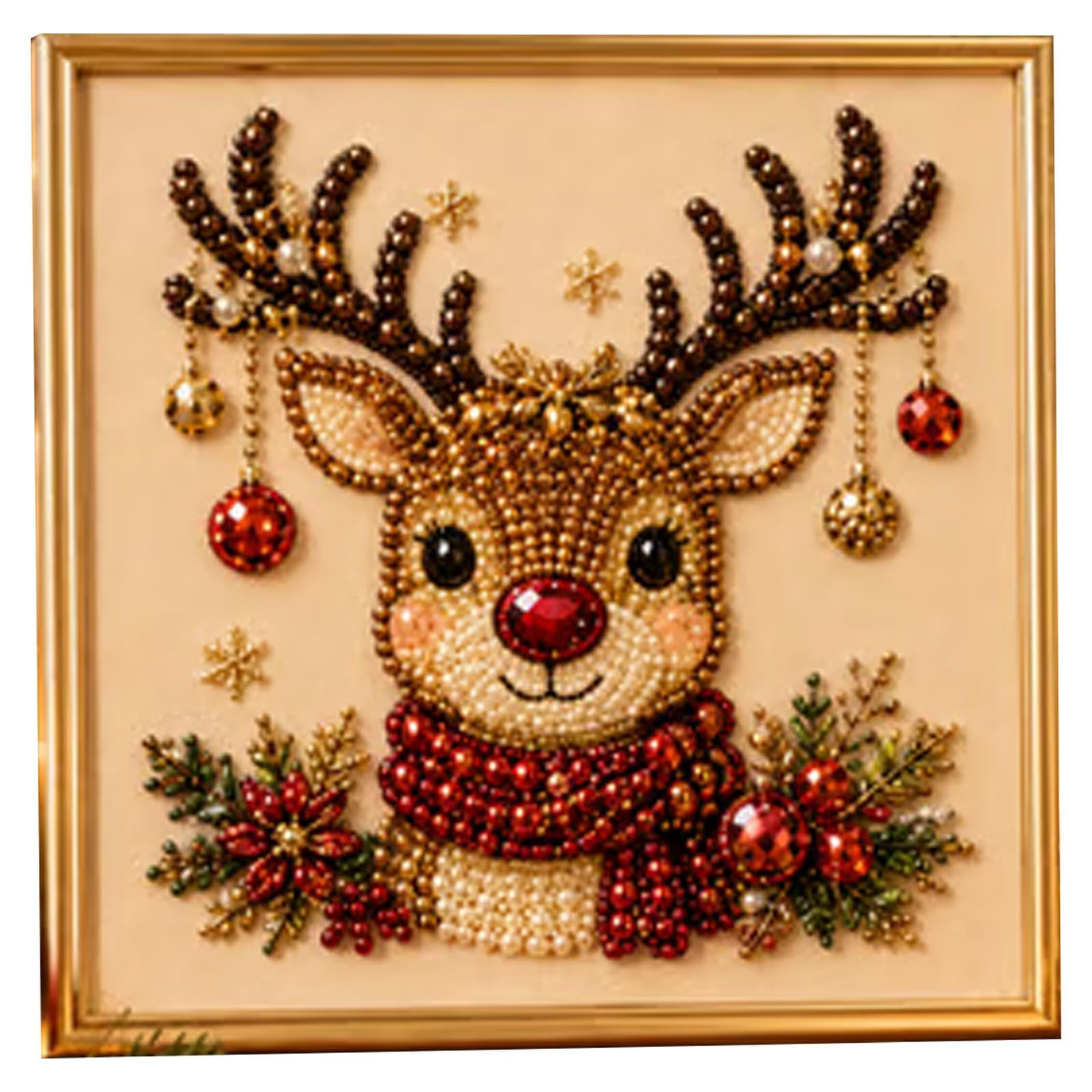 DIY Christmas Pearl Diamond Painting Art Kit with Frame,Christmas Pearl Beads Art Craft for Adults Beginner,Gemstone Diamond Dots Beads for Home Wall Decor,DIY Craft Set for Home Wall Decoration，#1 — image 1