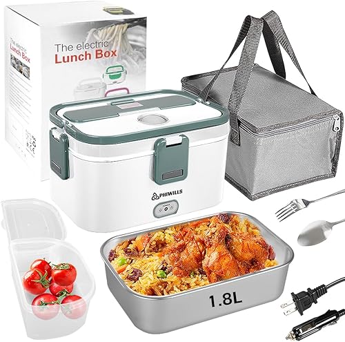 PHIWILLS Lonchera eléctrica de 80 W, calentador de alimentos 3 en 1, calentador de alimentos portátil de 12 V24 V110 V para calefacción de alimentos