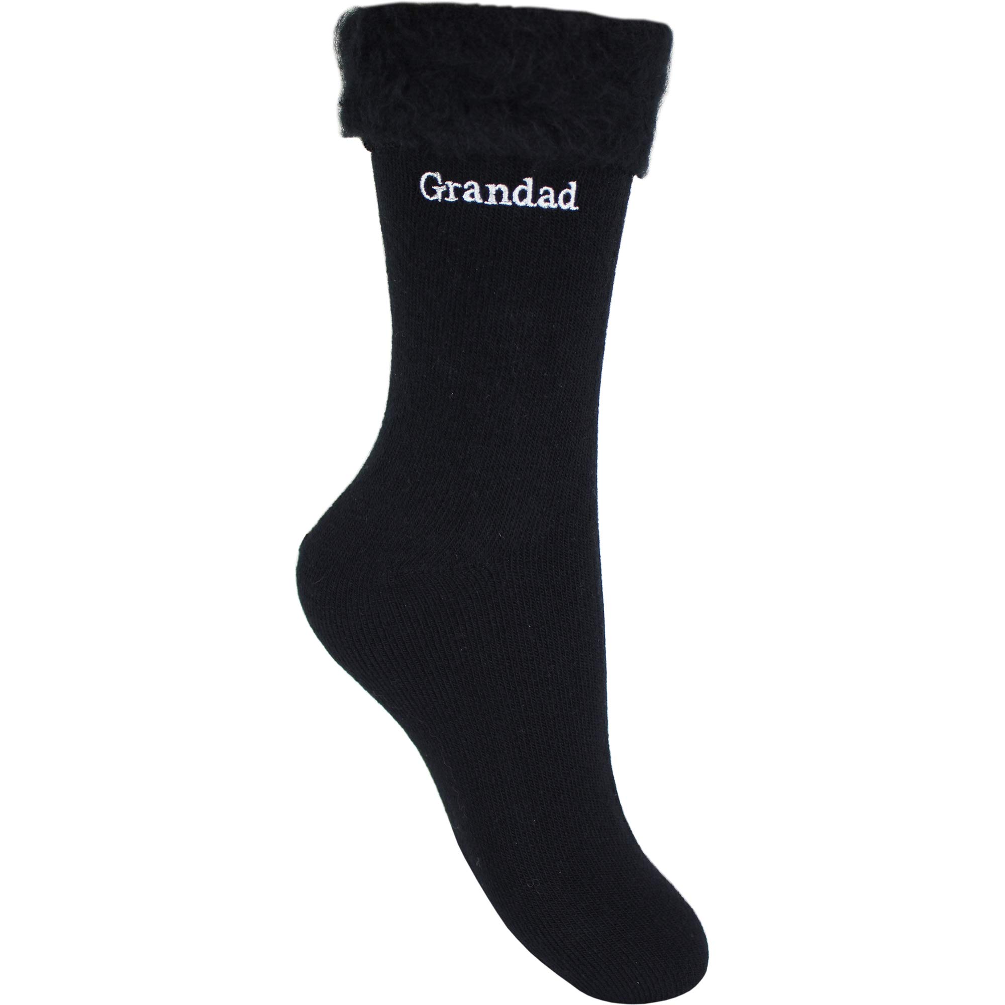 Teddyt's Men's Jet Black Embroidered Grandad Thermal Warm Winter Bed Socks (Jet Black)
