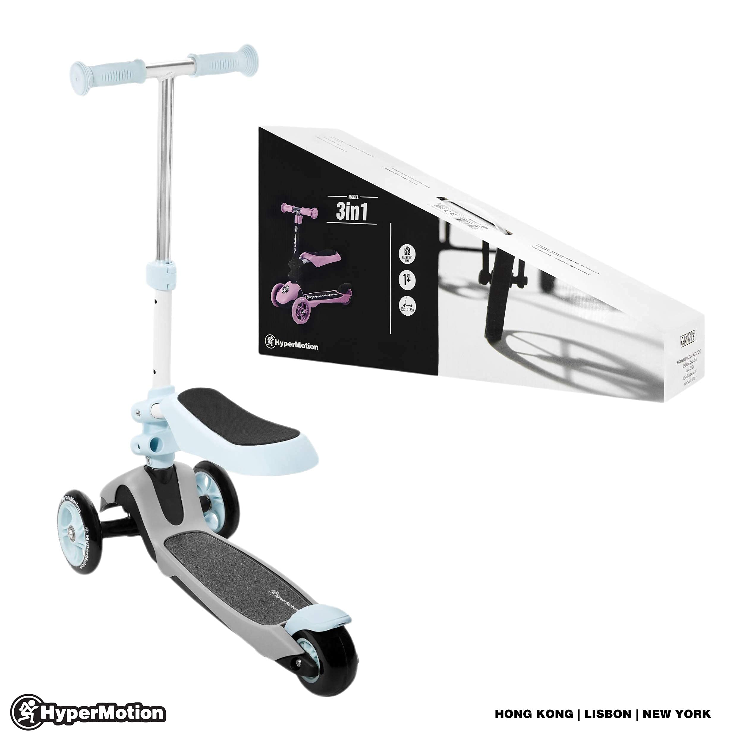 HyperMotion Draisienne - Monopattino da bambino 3 in 1 (carico massimo 50 kg) | triciclo bambino evolutivo da + 1 anno | Poggiapiedi, sedile carico max 20 kg, piattaforma antiscivolo manubrio