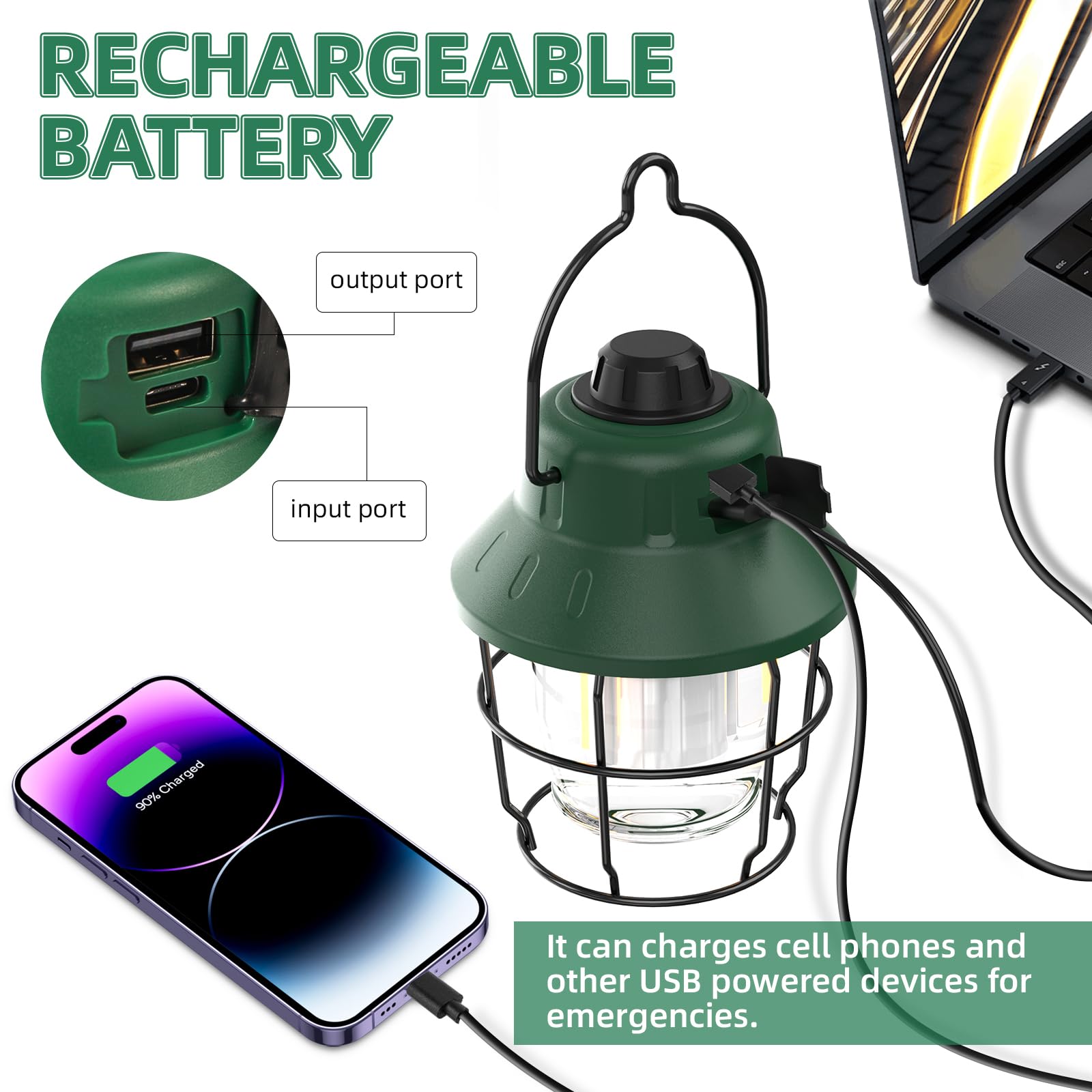 JINIU Lanterna da campeggio a LED ricaricabile, mini luci da campeggio retrò, 1000 lm, portatile, impermeabile, 3 modalità di illuminazione (2700-6500 K), dimmerazione continua, luce da tenda da