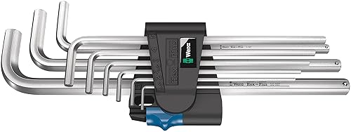 WERA 05022130001 9509 L Hex-Plus HF 1 Juego de llaves en L, métricas, cromadas, con función de sujeción, 9 piezas