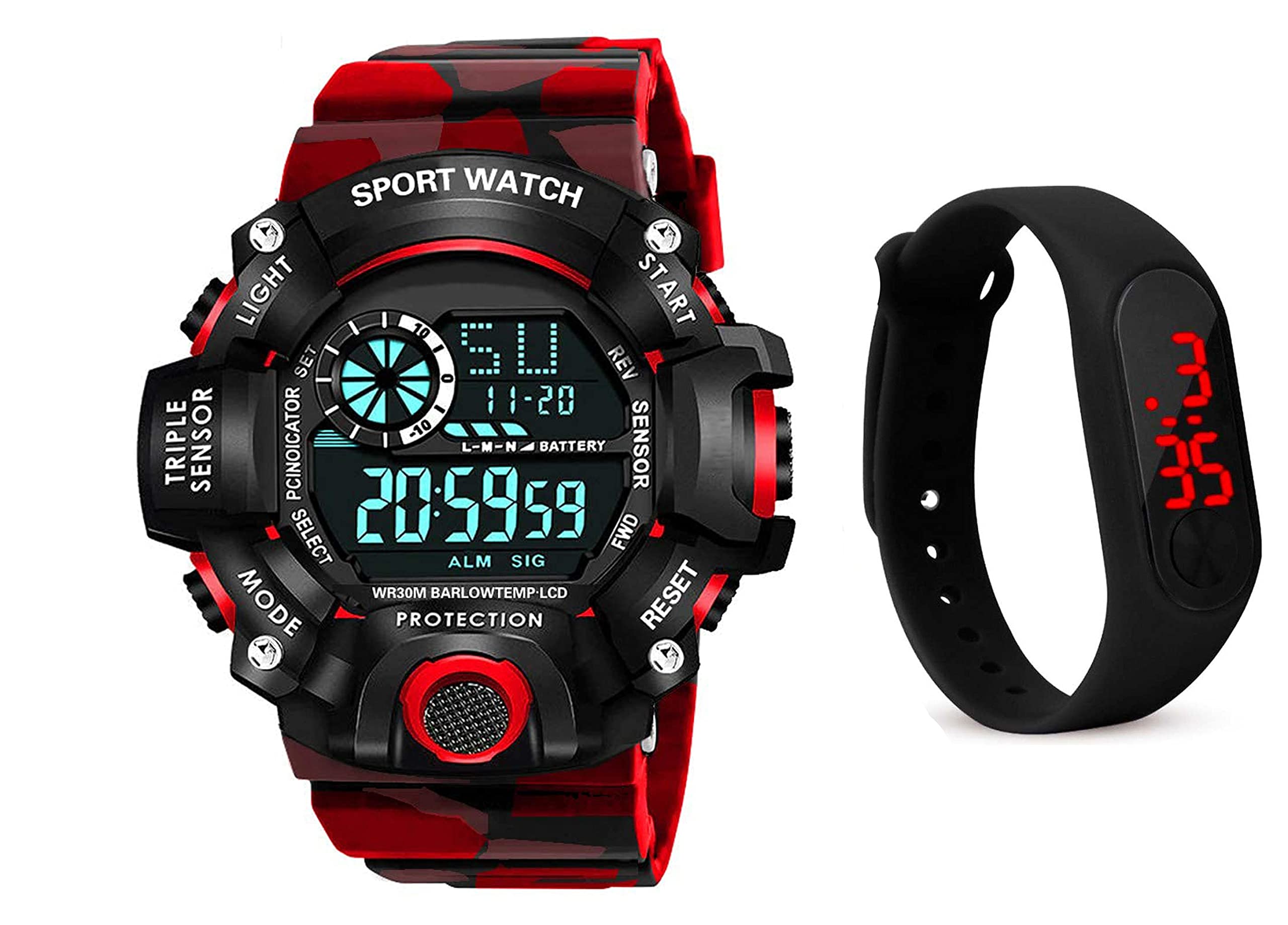 FROZIL Digital Watch with Simple LED Shockproof Multi-Functional Automatic Red Color Army Strap Waterproof Digital Sports Watch for Mens Kids Watch for Boys Watch for Men Pack of 2 (B0974T8DSX) Amazon Price History, Amazon Price Tracker
