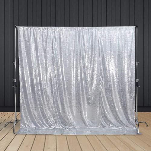 Miniatura 8 de SquarePie Telón de fondo de lentejuelas que no se transparenta, fondo grueso, con purpurina, para fiesta, 6 x 6 pies, color plateado