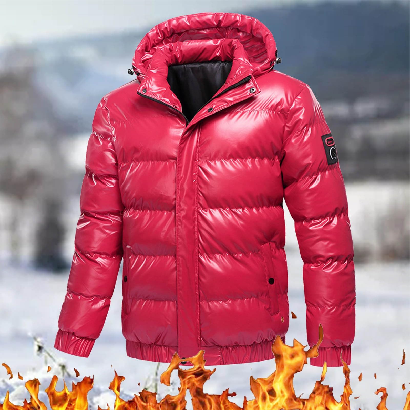 Generisch Doudoune brillante pour homme avec col montant Veste thermique Parka chaude Manteau à capuche en métal brillant Veste d'hiver d'hiver épaisse à manches longues Manteau d'hiver avec fermeture