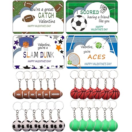 24Pcs Sports Ball Keychains Cards for Kids, 3D Soccer Football Tennis Keychains