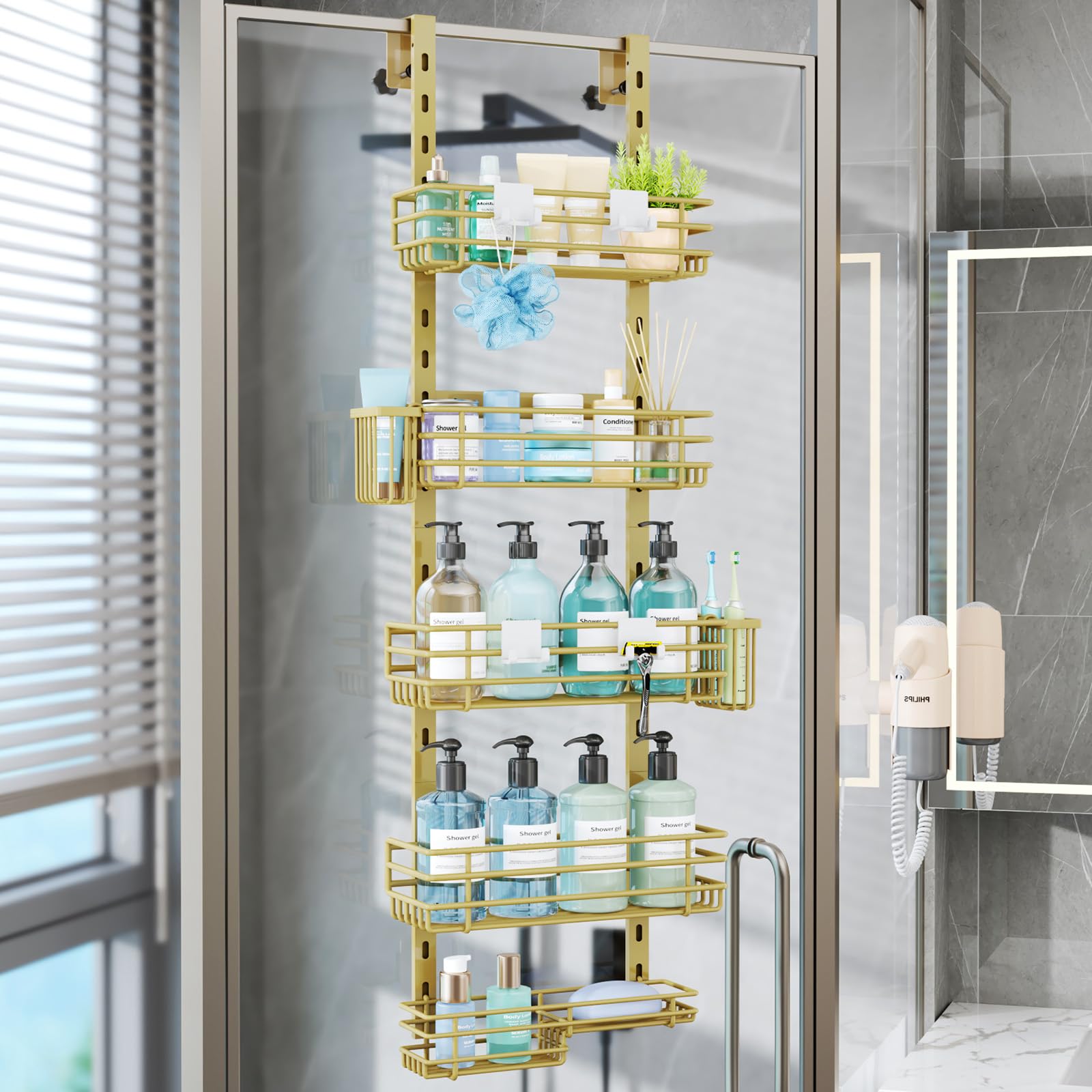 Photo 1 of Consumest Over The Door Shower Caddy - 5 Tier, Gold