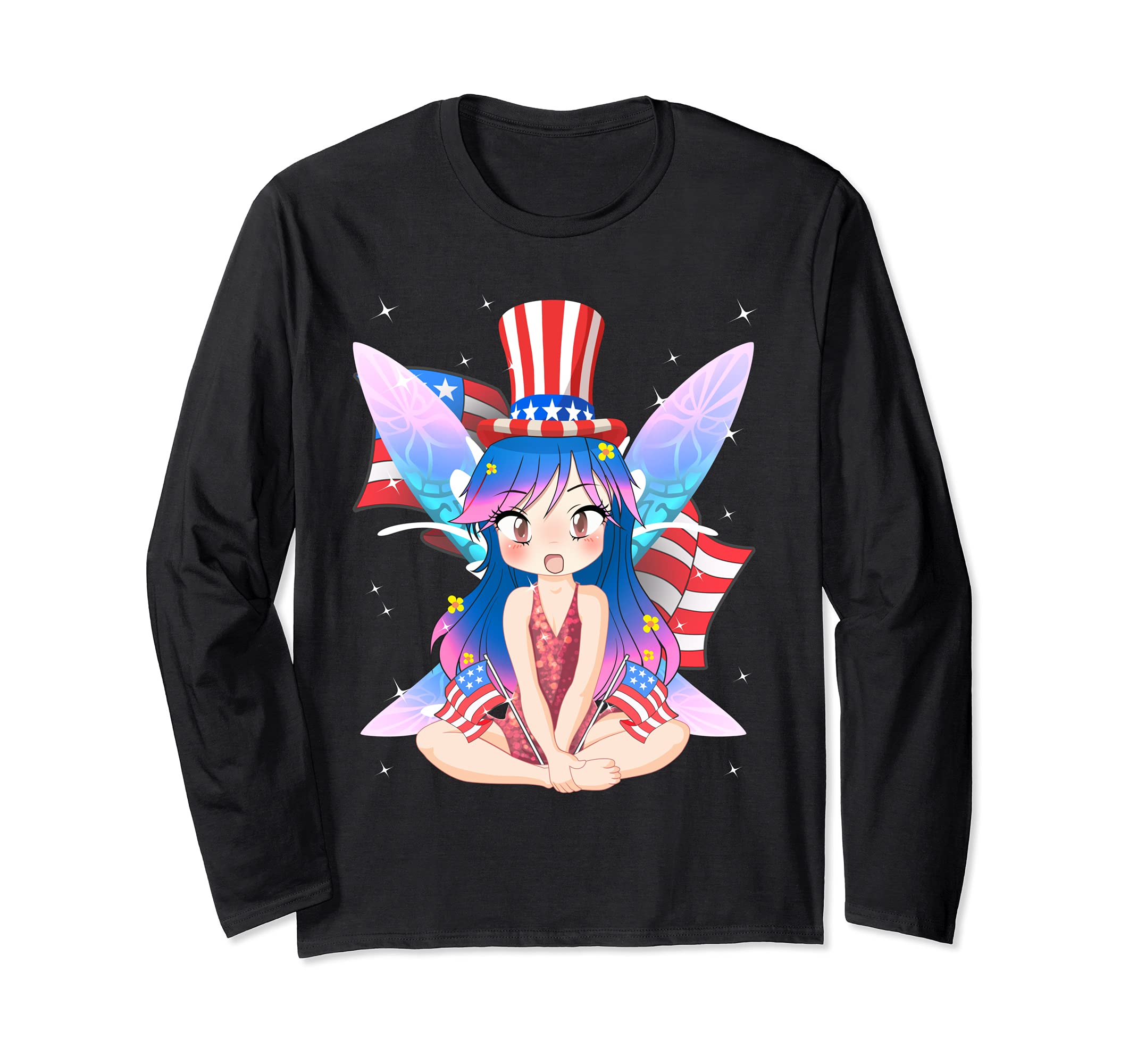 America 4th of July Independence Day Patriotic Pixie Fairy Long Sleeve T-Shirt