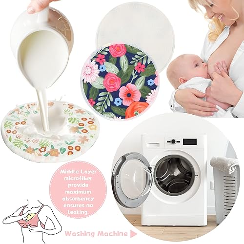 Miniatura 4 de Sosation 30 almohadillas reutilizables para el pecho, fundas de lactancia con bolsa húmeda y de lavandería, almohadillas florales para pezones para