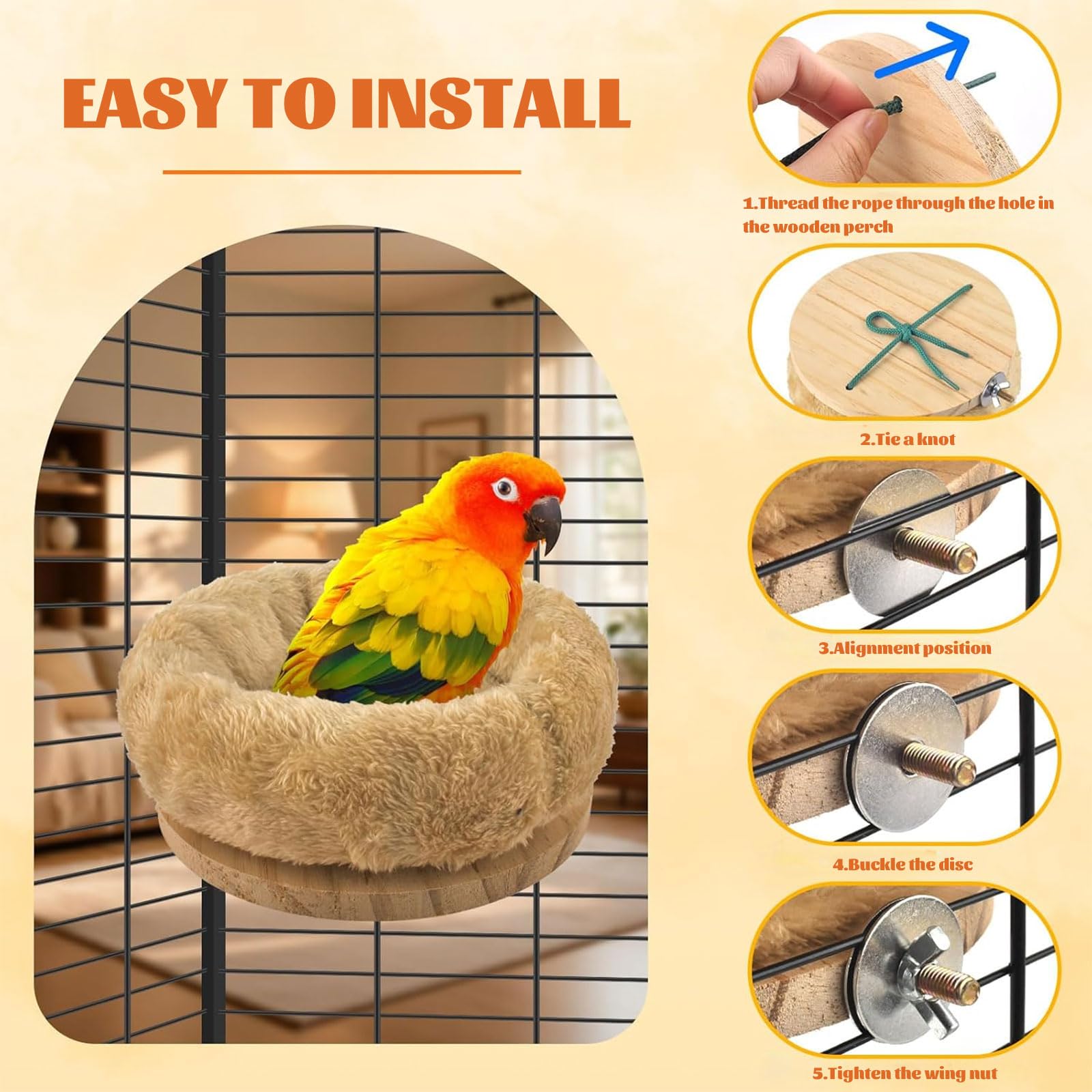 Nid d'oiseau de taille moyenne pour cage - Hamac en peluche amovible - Perchoir chaud pour l'hiver - Plateforme pour perruches, calopsittes, conures, hamster