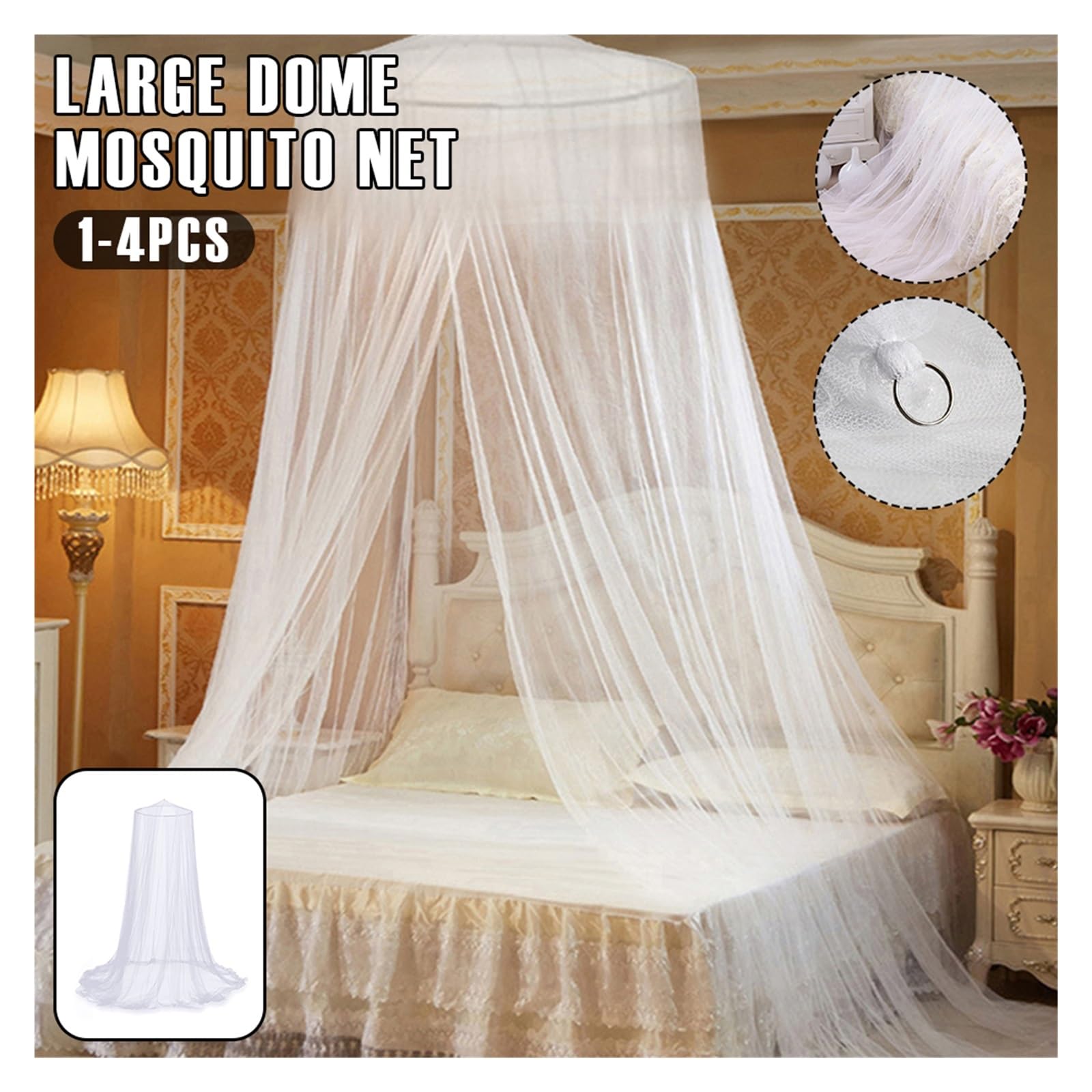 Baldacchino e Zanzariera da Letto 1/4 pezzi grande zanzariera a cupola traspirante a rete da appendere al letto tenda di protezione(3Pcs)