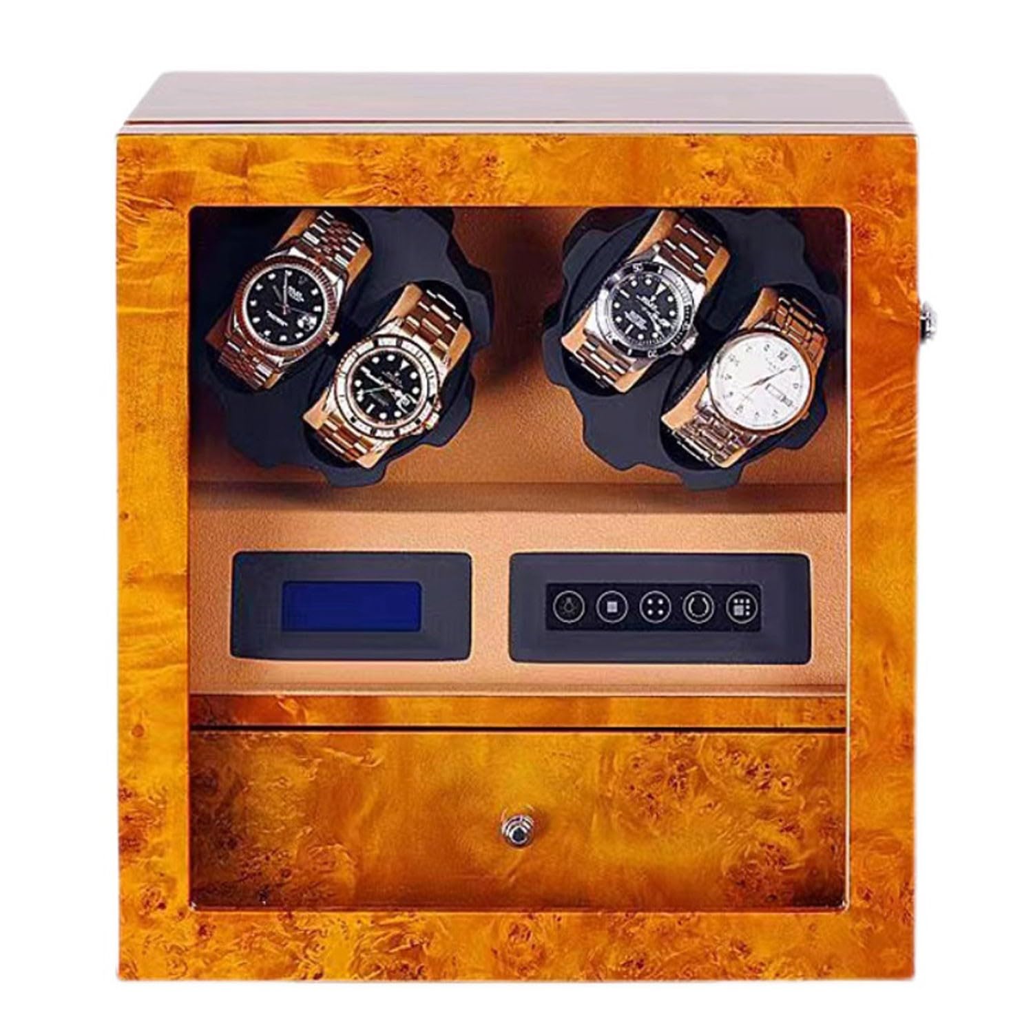 Drehbare Uhrenbox, Automatische Uhrenbox, Automatischer Uhrenbeweger, LCD-Bildschirm mit Schloss und Umgebungslicht, Stauraum in der Schublade (A)